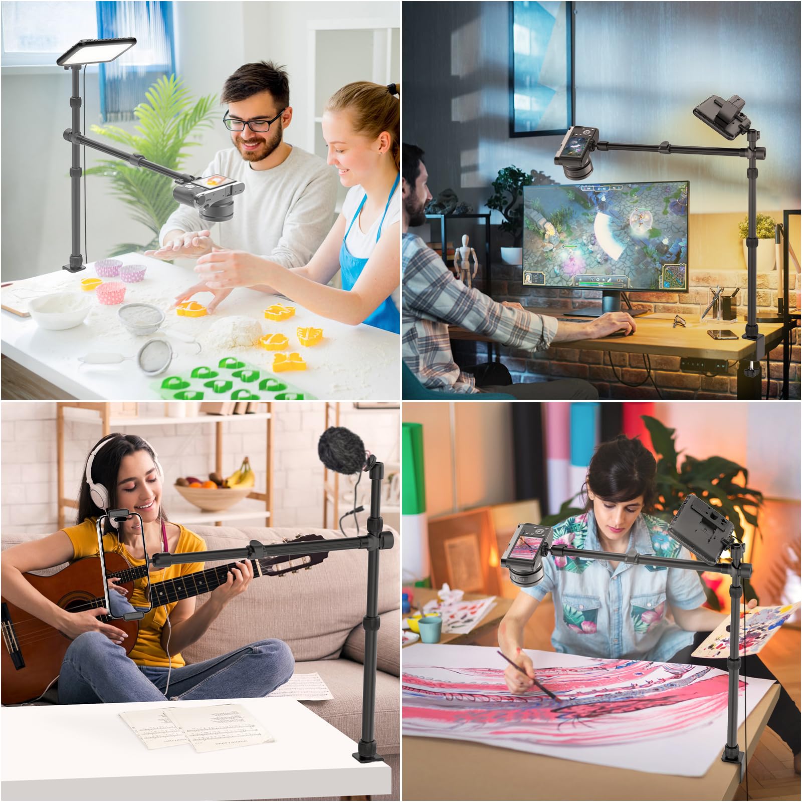 Overhead Camera Mount Table Stand With 2 Section Telescopic Arm, 13'' 33'' Adjustable Light Stand Mount With Table C Clamp/Swive