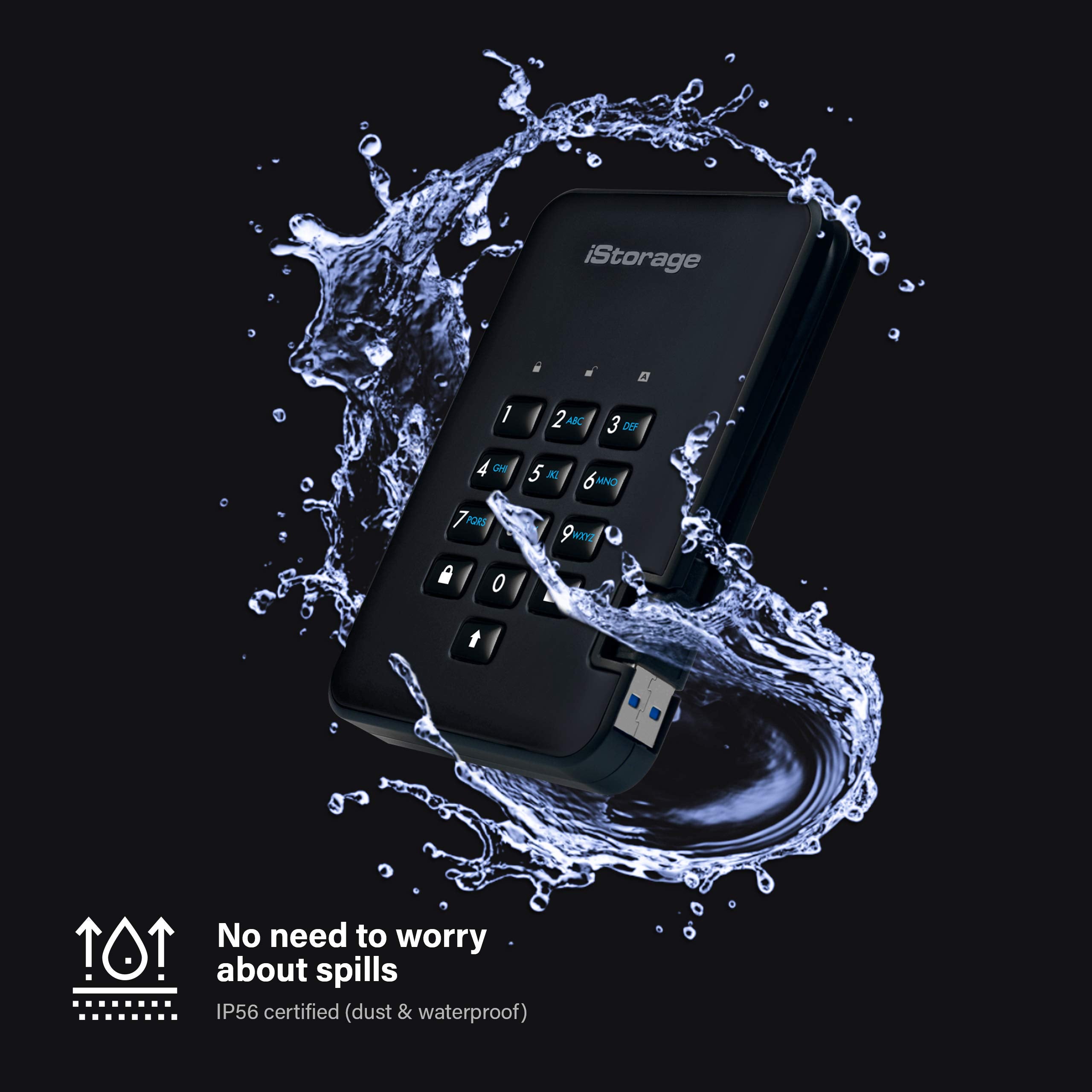 Istorage Diskashur2 Ssd 1Tb | Secure Portable Solid State Drive | Password Protected | Dust/Water Resistant | Hardware Encryptio