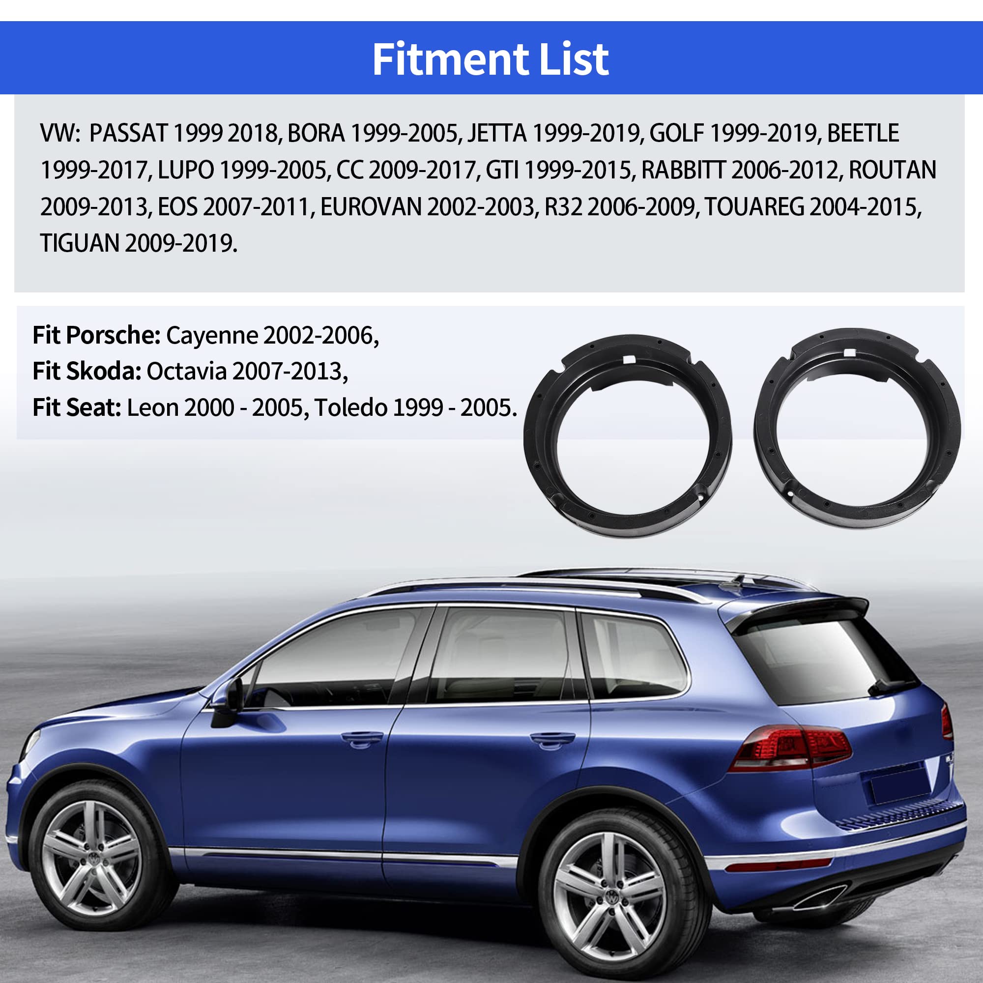 Red Wolf Car Door Speaker Adapter Bracket 6.5 Inch Fit Vw Volkswagen Passat Golf/Jetta/Beetle1999 2019, Porsche 2000 2006, Skoda 2005 2013 Install Aftermarket Speaker Adapter Spacer Ring
