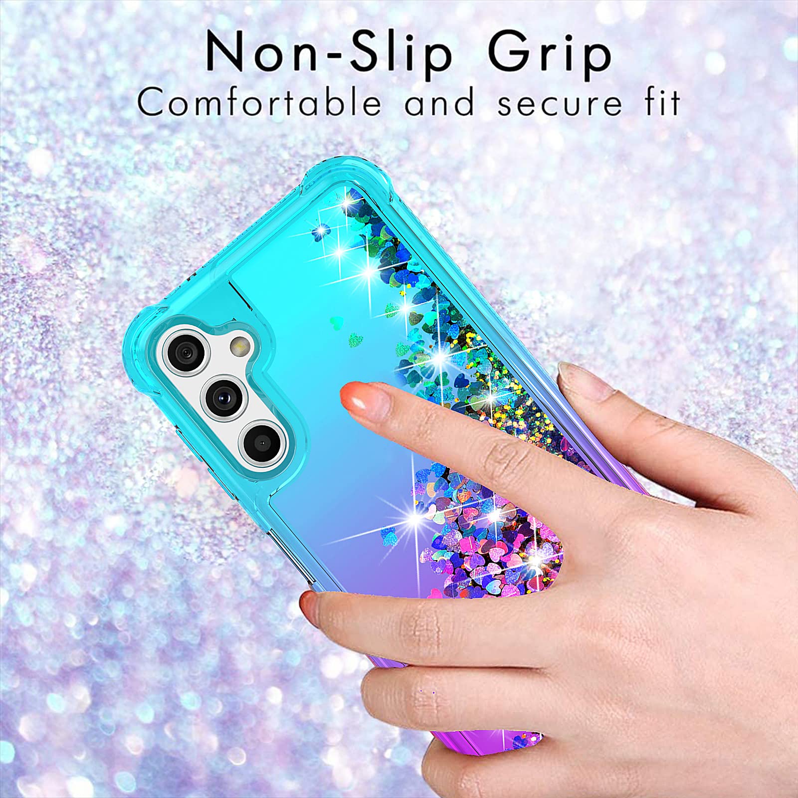 Yzok For Samsung Galaxy A14 5G Case,Galaxy A14 5G Case,With Hd Screen Protector,Gradient Quicksand Glitter Liquid Floating Cute
