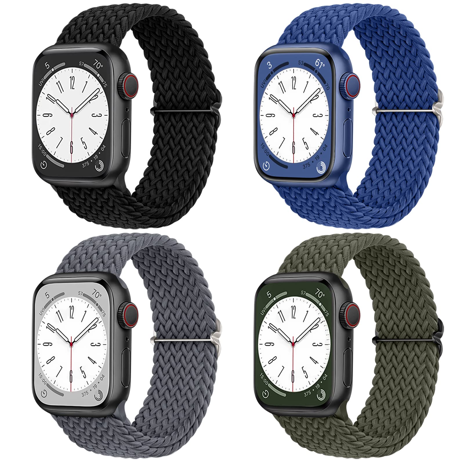 Daqin 4 Pack Braided Solo Loop Bands Compatible With Apple Watch Band 38Mm 40Mm 41Mm Women Men, Adjustable Stretchy Nylon Bands