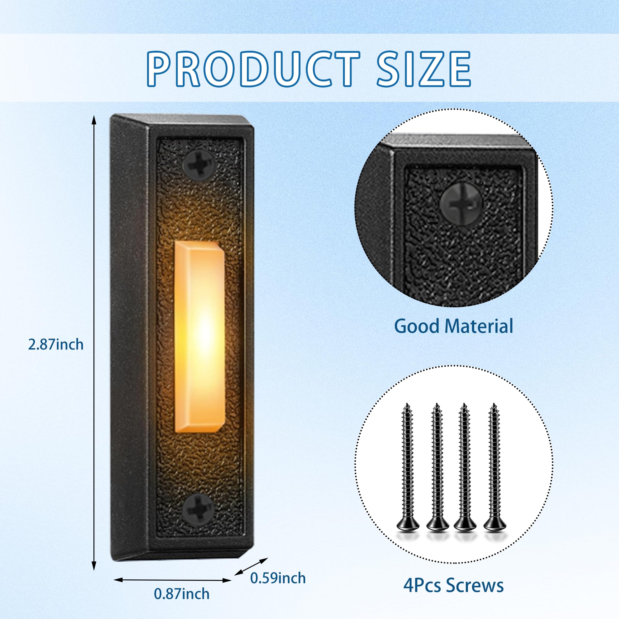 2 Pcs Lighted Doorbell Button, Led Wall Mounted Door Bell Button Wired, Suitable For Home Door/Garage Door Opener Button (Black,