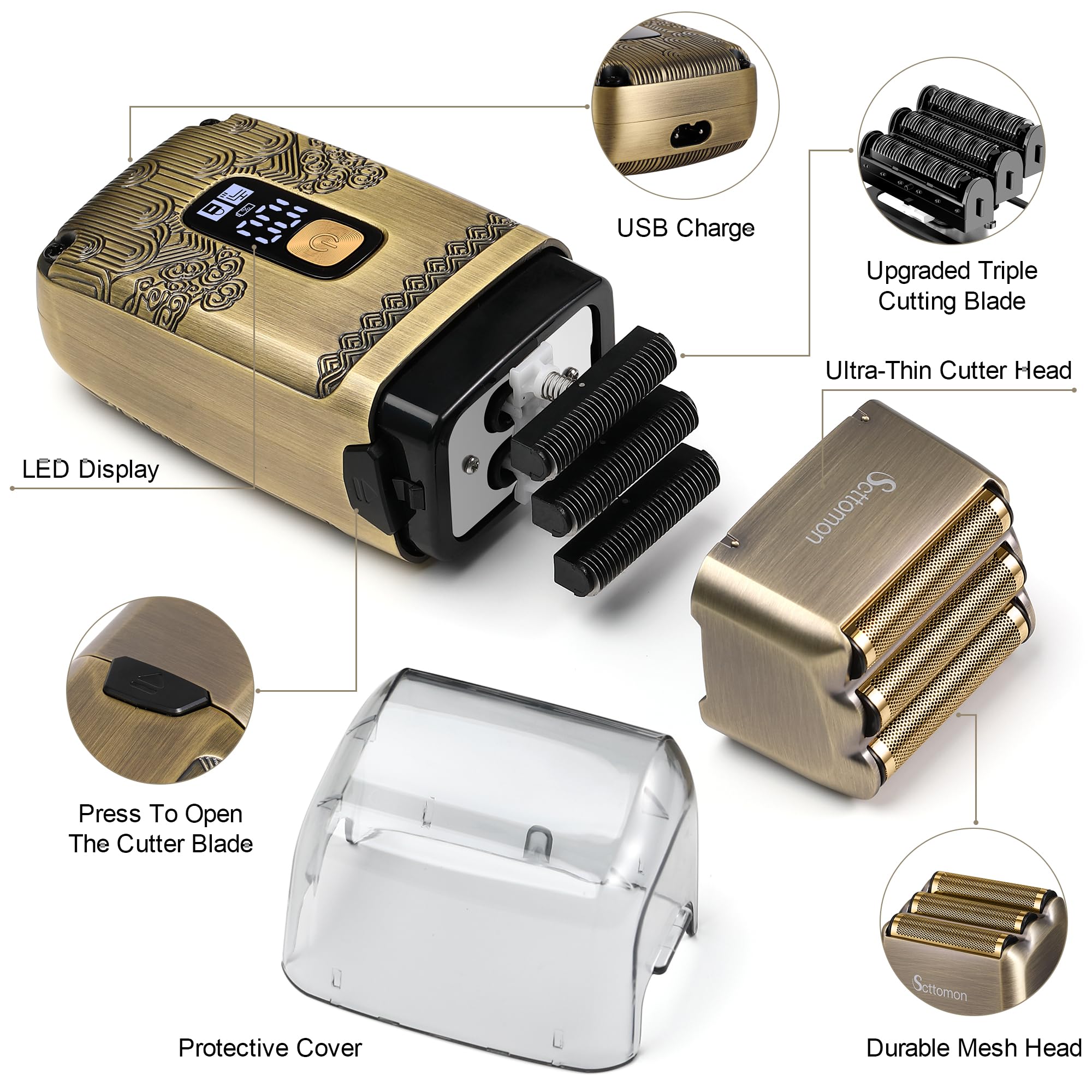 Scttomon Electric Razor Shavers For Men Razor Shaver Electric Rechargeable Shavers Triple Blades Travel Shaver Waterproof Profes