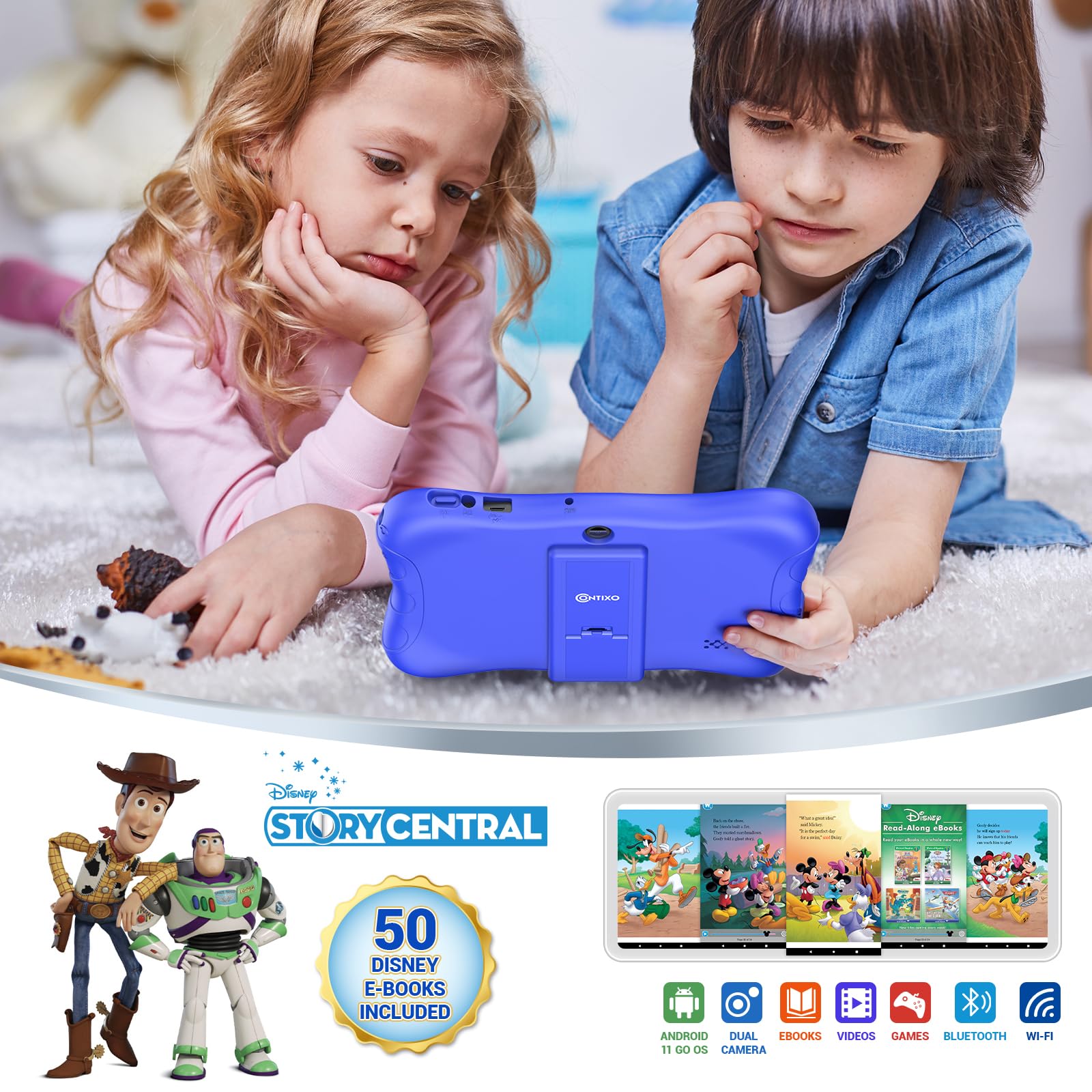 Contixo 7 Kids Tablet - 32Gb Android Learning Tablet With 50+ Disney Storybooks, Wifi, Parental Controls, Kid-Proof Case & Kicks