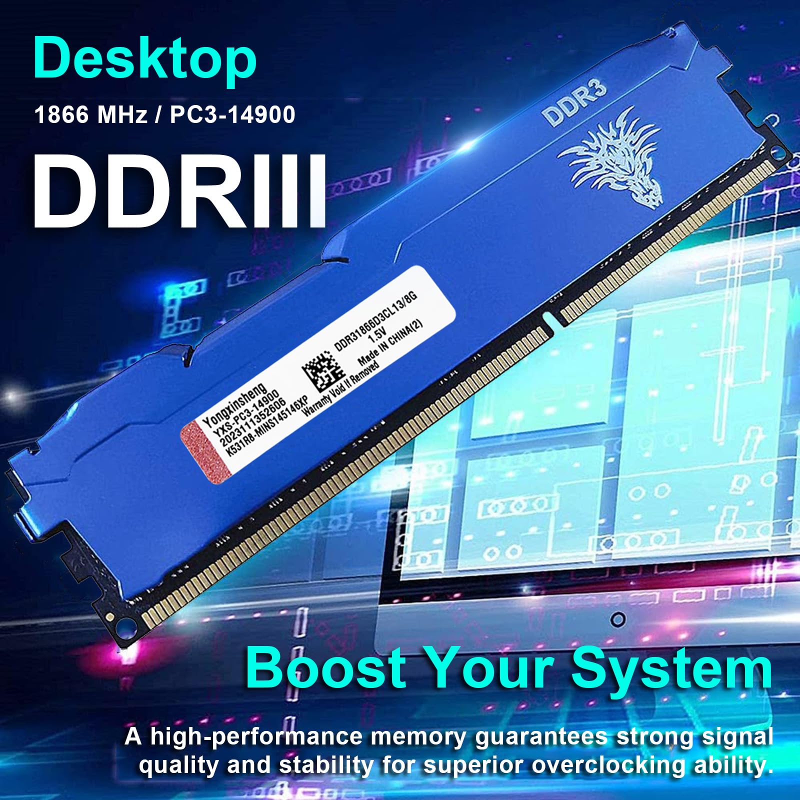 Yongxinsheng Ddr3 32Gb Kit (8Gbx4) Desktop Ram 1866Mhz Pc3 14900 Udimm Non Ecc Unbuffered 1.5V 2Rx8 Dual Rank 240 Pin Cl13 Pc Co