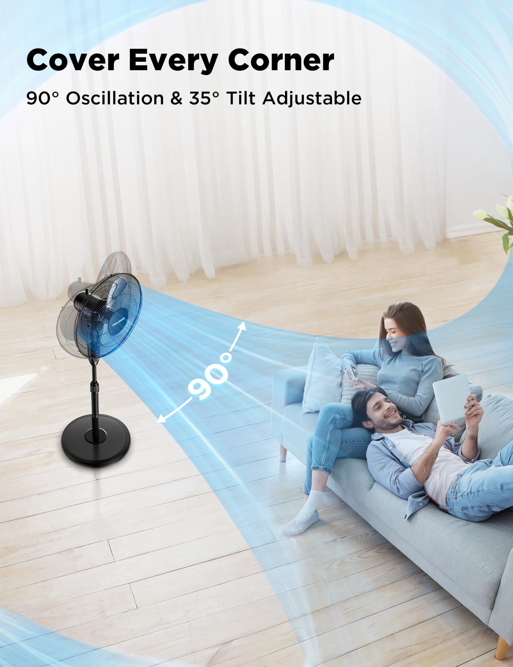 Pelonis 16 Oscillating Pedestal Standing Fan With Remote Control 2 Packs, 3 Speeds Settings 7H Timer Ultra Quiet Adjustable Heig