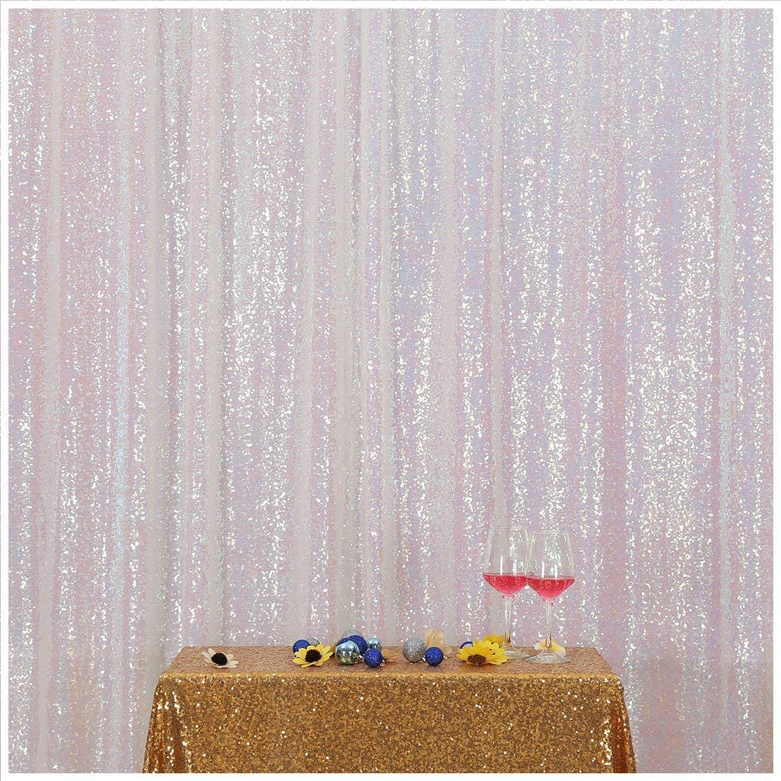 Poise3Ehome White Iridescent Sequin Backdrop,8Ft X 10Ft Sequin Photography Backdrop Curtain For Party Decoration