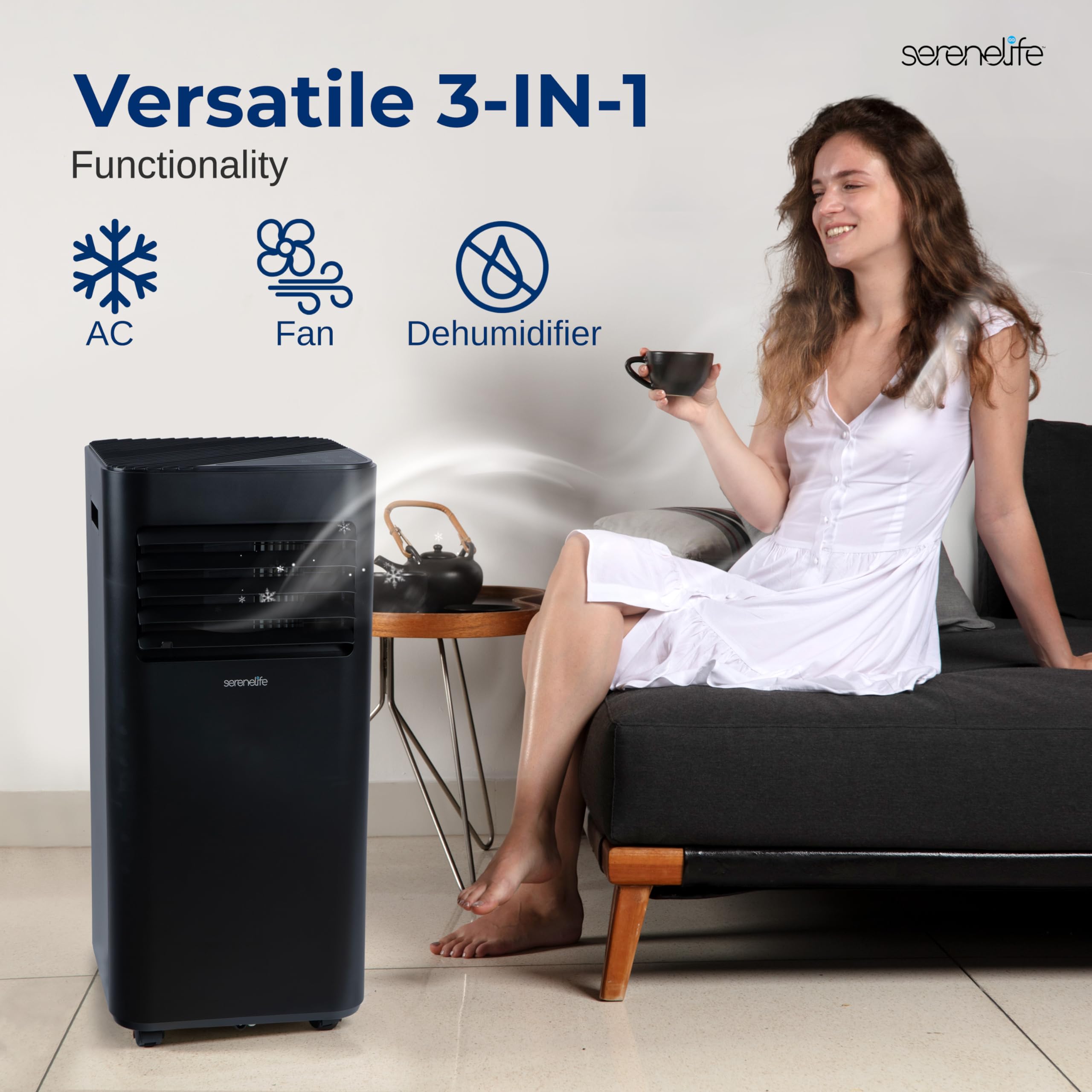 Serenelife Portable Air Conditioner 10000 Btu - 3-In-1 Compact Standing Air Conditioner For Room Up To 320 Sq. Ft. - Floor Ac Un