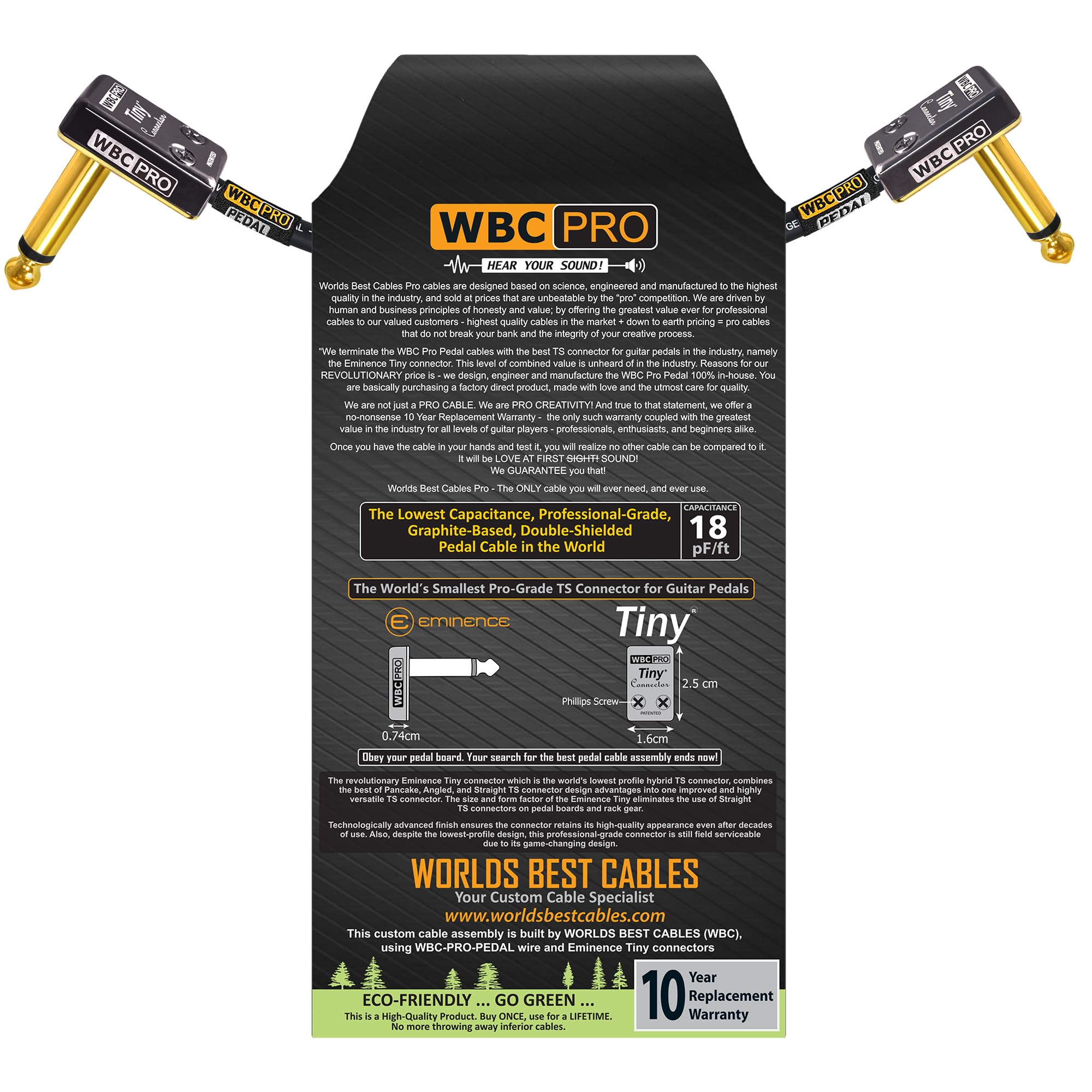 4 Inch   Wbc Pro Pedal   22 Awg   Low Cap (18Pf/Ft)   Pro Grade   Graphite Based   Dual Shielded Pedal, Effects, Patch, Instrume