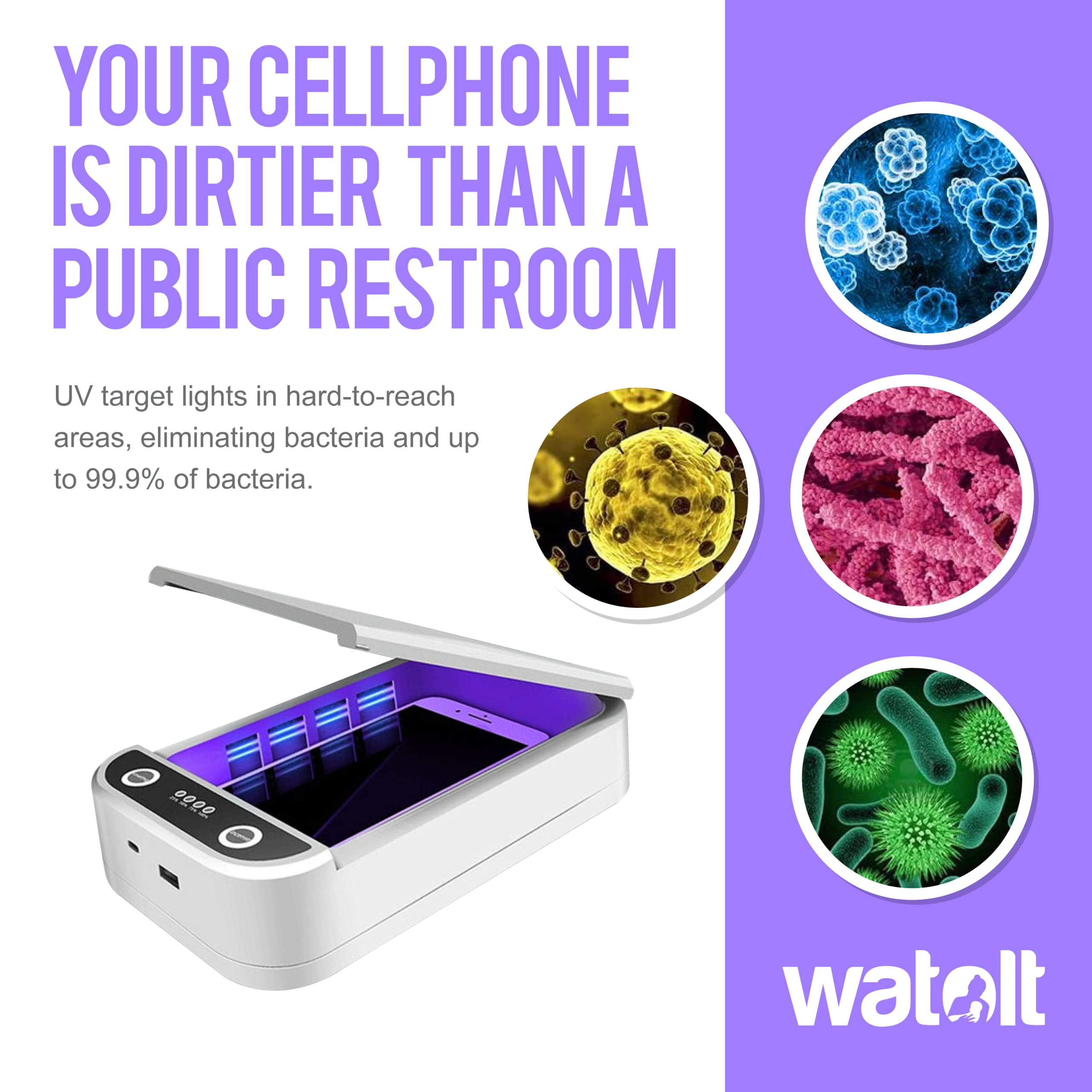 Watolt UV Light Sanitizer Box for Cell Phones - H1 Model, Plastic & Metal, 1 Count
