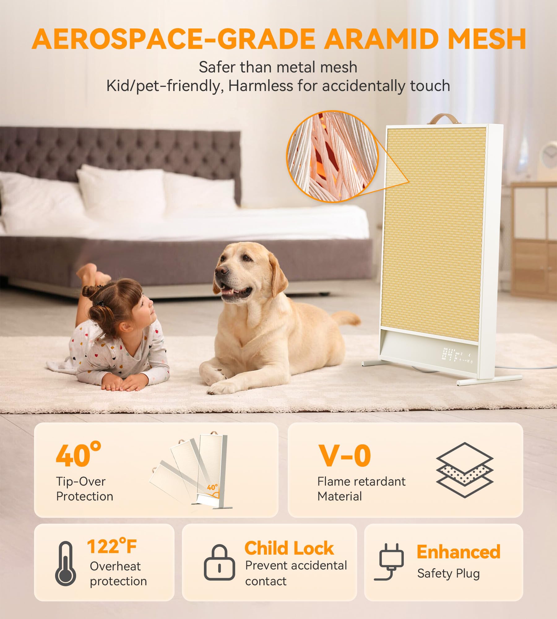 Space Heater With Thermostat, Radiant Convection Far Infrared Heater, Energy Efficient Portable Electric Space Heaters For Indoo