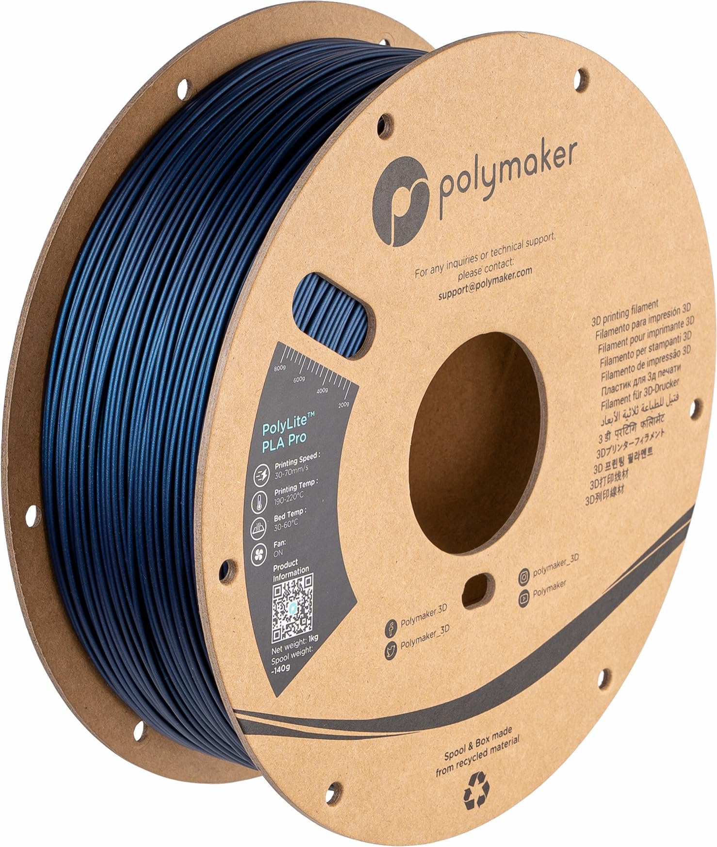 Polymaker PLA PRO Filament 1.75mm 1kg, Tough & High Rigidity Metallic Blue 3D Printing Filament, PolyLite PLA PRO 3D Printer Fil