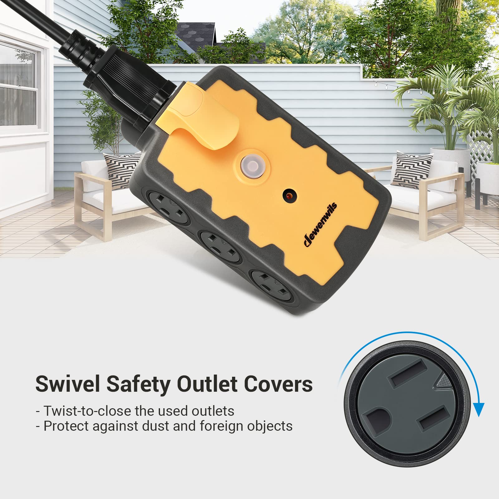 Dewenwils Extension Cord Plug Adapter, Heavy Duty 6 Outlet Splitter, 3 Prong Grounded Multi Plug Extender For Indoor Outdoor Ext