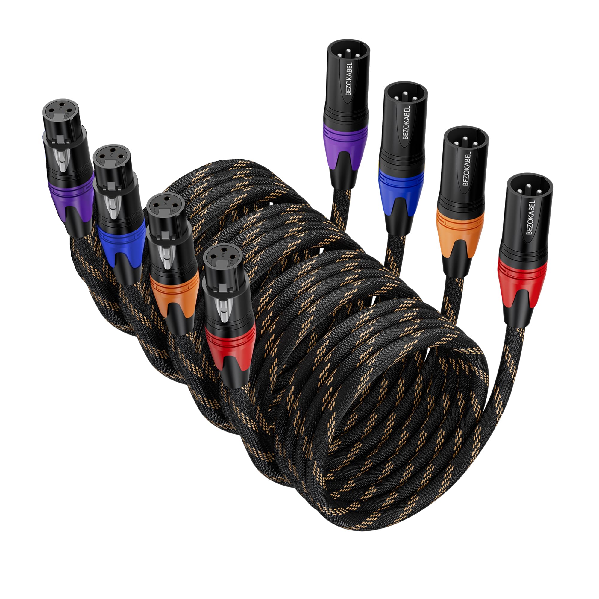 Bezokabel Xlr Cables 50Ft 4 Packs, Xlr Microphone Cables, Xlr Speaker Cable Male To Female Nylon Braided 3 Pins
