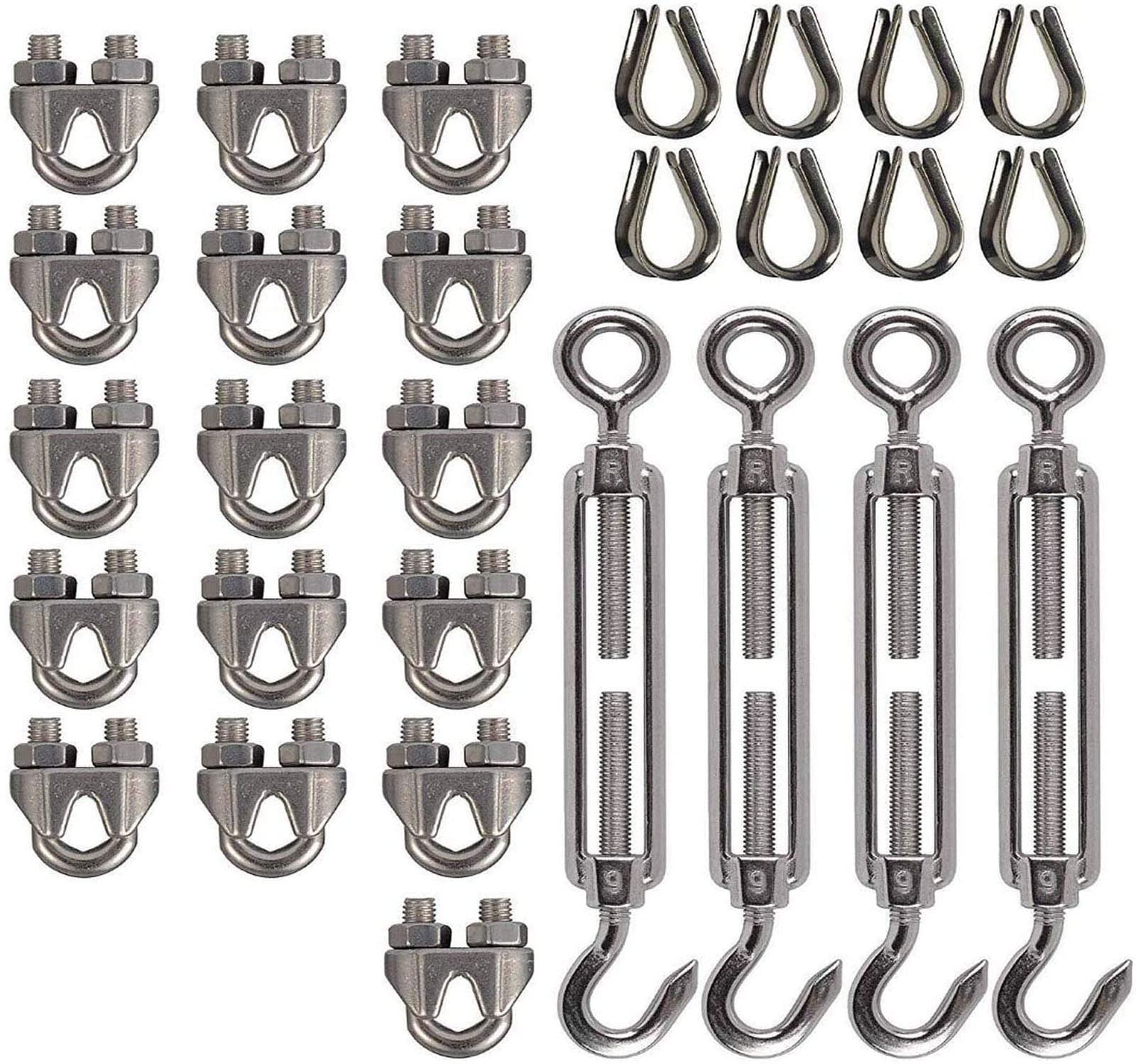 Diy Crafts Pack Of 2 Sets, Turnbuckle Tension, Turnbuckle Tension Wire Rope With Eye&Hook (M6), 1/8 Inch Wire Rope Cable Clip Cl