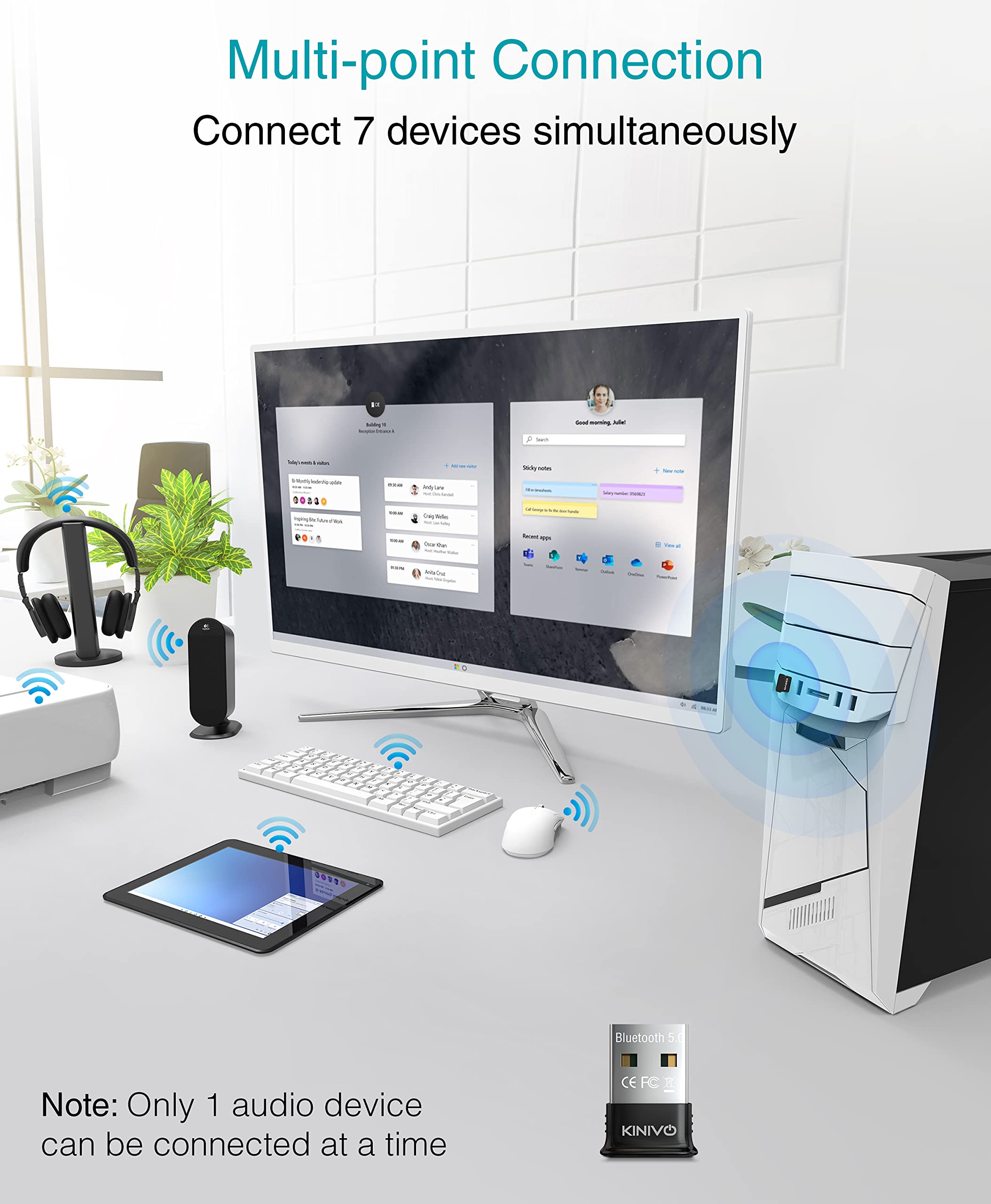 Kinivo Usb Bluetooth Adapter For Pc Btd500 (Bt 5.0, Wireless Dongle Receiver For Windows 11/10/8.1/8, Raspberry Pi, Ubuntu) - Co