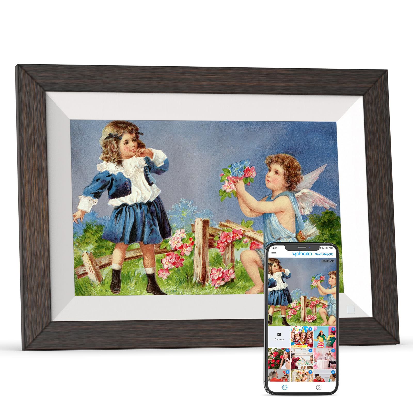 Digital Picture Frame 10.1'' Wood  Smart Photo Frame   32Gb Wifi Frame 1280 * 800 Ips Touch Screen, Auto Rotate, Motion Sensor,