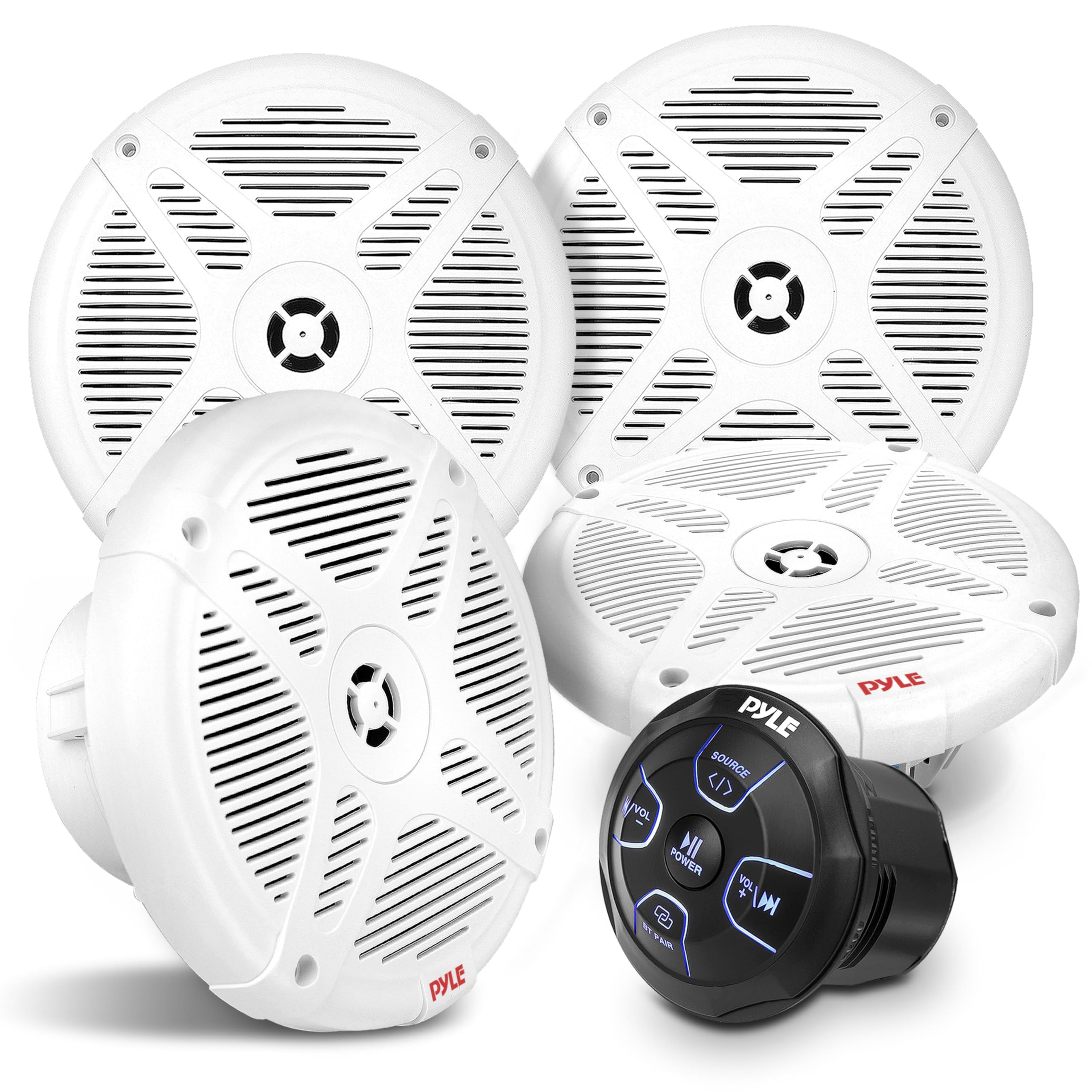 Pyle 6.5 Water-Resistant Rated Off-Road Speakers - Marine Speakers w/ Wireless BT Remote Control Receiver, Compact Dual Vehicl