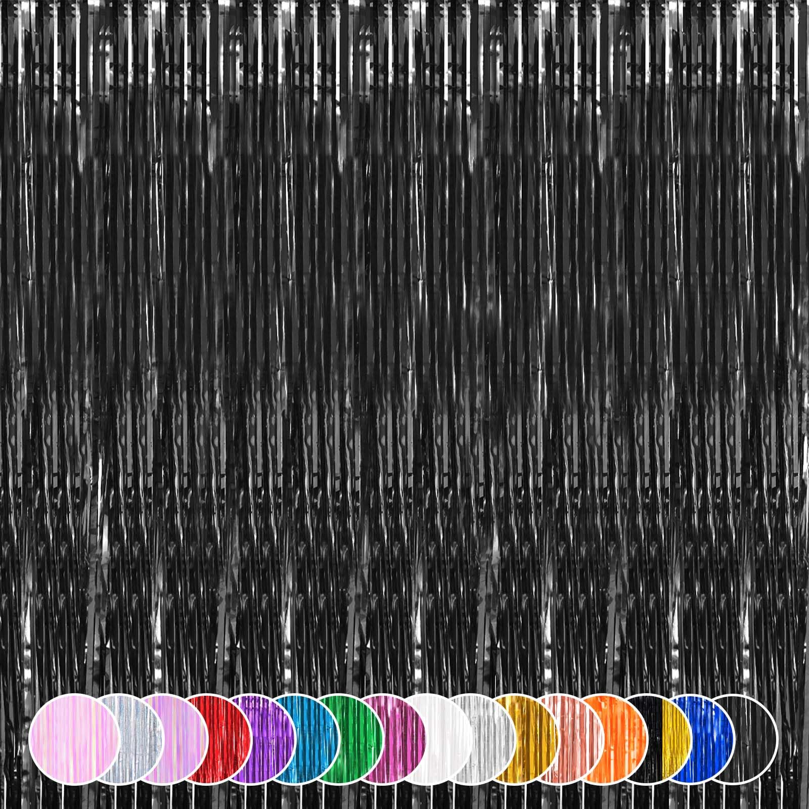 Btsd Home New Years Eve Decorations Backdrop Black Foil Fringe Curtain, Metallic Photo Booth Backdrop Tinsel Door Curtains For G