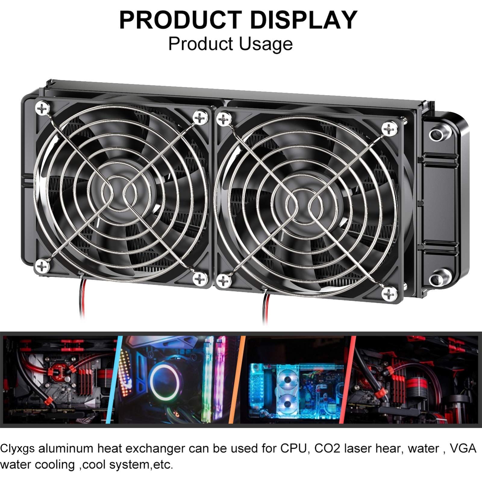 Clyxgs Water Cooling Radiator, 12 Pipe Aluminum Heat Exchanger Radiator With Fan For Pc Cpu Computer Water Cool System Dc12V 240