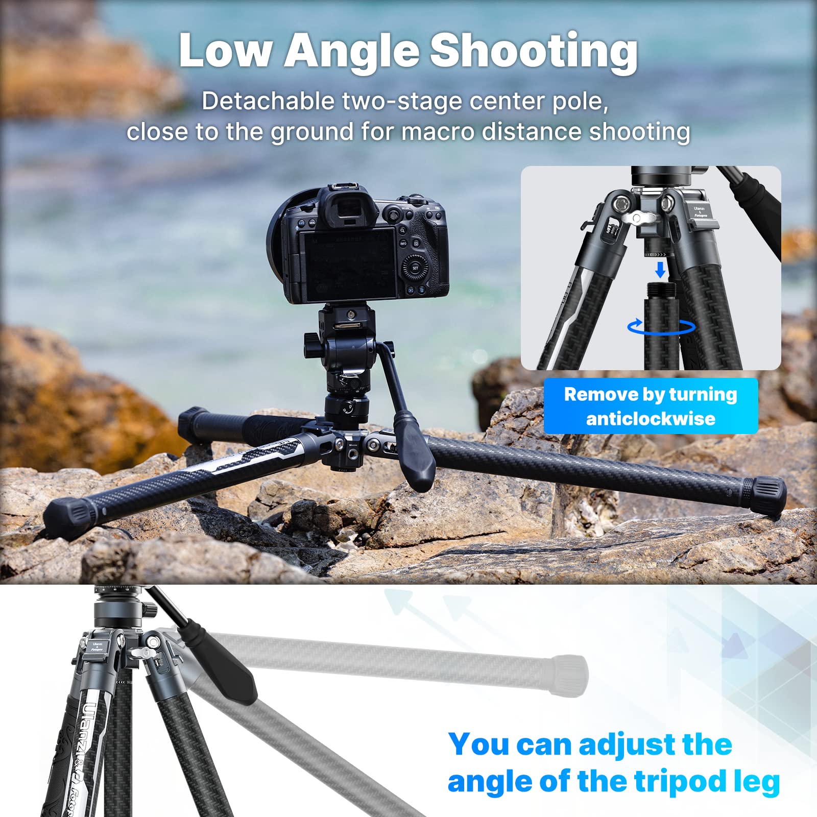 Ulanzi F38 Video Travel Tripod, 61.4' Carbon Fiber Tripod W Quick Release Fluid Head, 2.38Lbs Ultra Lightweight Portable Stable Professional Camera Photo Video Tripod, Load Up To 22Lbs, With Bag