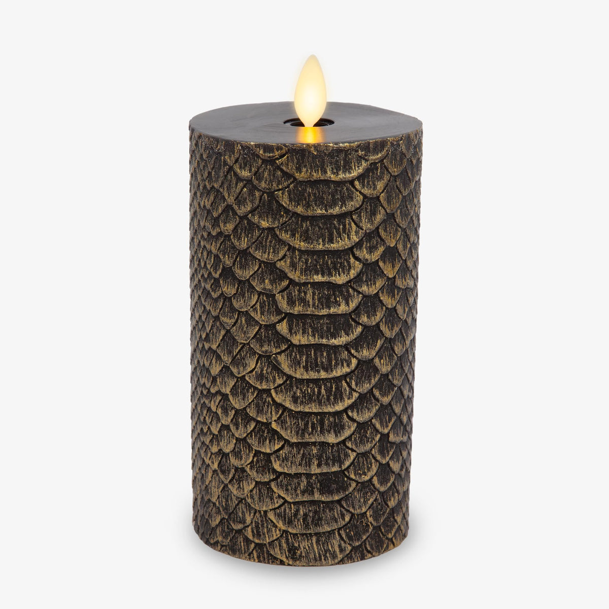 Luminara Black And Gold Snake Skin Flameless Led Candle, Flat Top Moving Flame Pillar, Real Unscented Wax And Timer (3'' X 6.5''