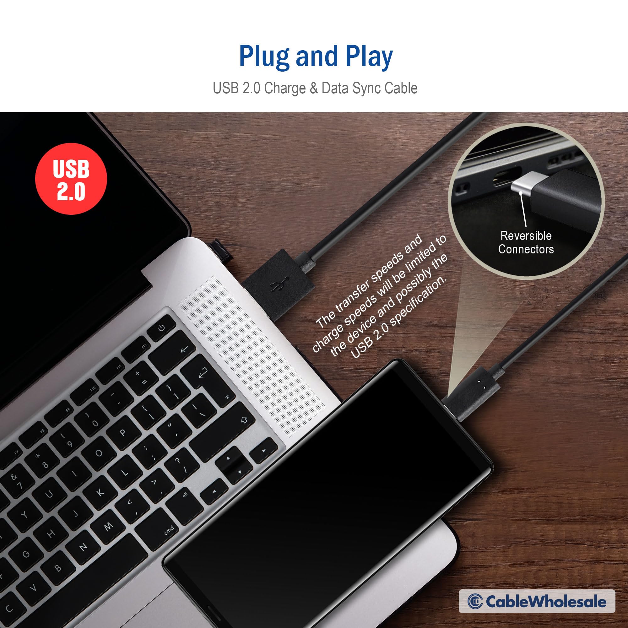 High Speed Usb 2.0 Type A To Type C Cable   480Mbps Data Transfer, Reversible Connector For New Devices, 6.5 Feet (2 Meter)