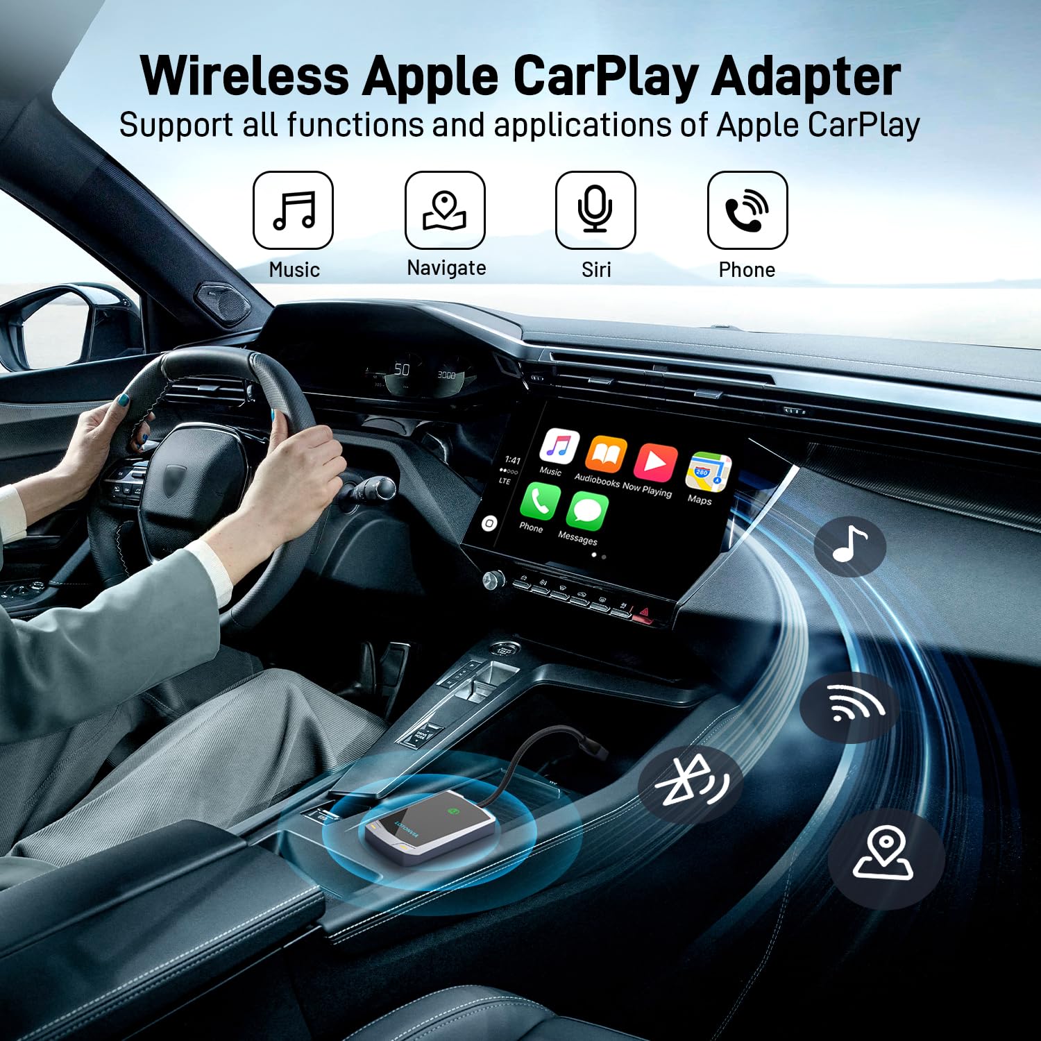 Wireless Carplay Adapter For Iphone, Upgraded 5.8Ghz Carplay Wireless Adapter Converts Wired To Wireless, Plug & Play, No Latenc