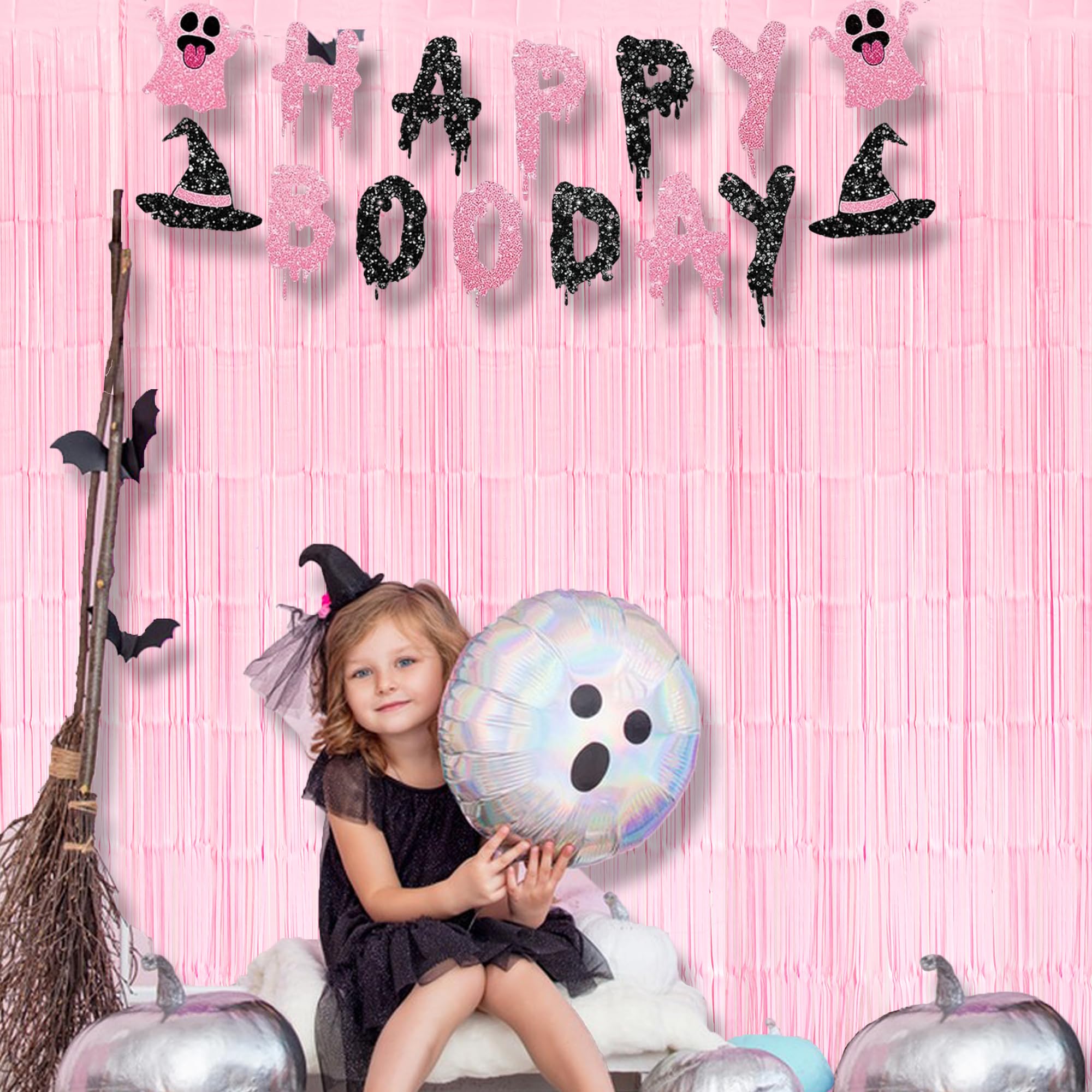 Braveshine Macaron Pink Foil Fringe Curtains Tinsel Backdrop   Photo Booth Streamer Metallic Party Supplies For Girls' Pastel Bi