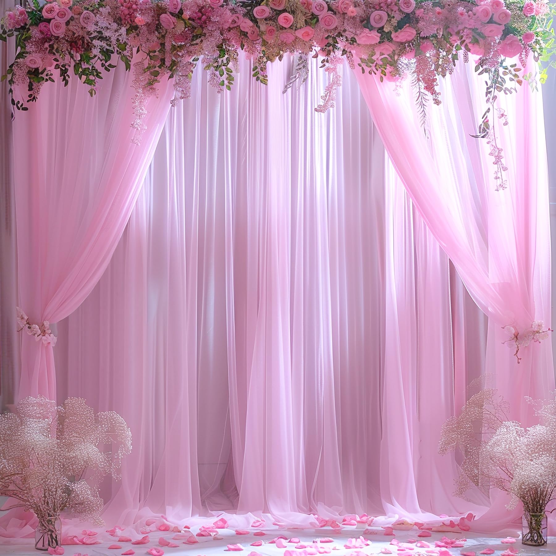 Pink Sheer Backdrop Curtains For Girls Baby Shower Gender Reveal Birthday Party 10Ft    10Ft Pink Tulle Backdrop Drapes Panels F