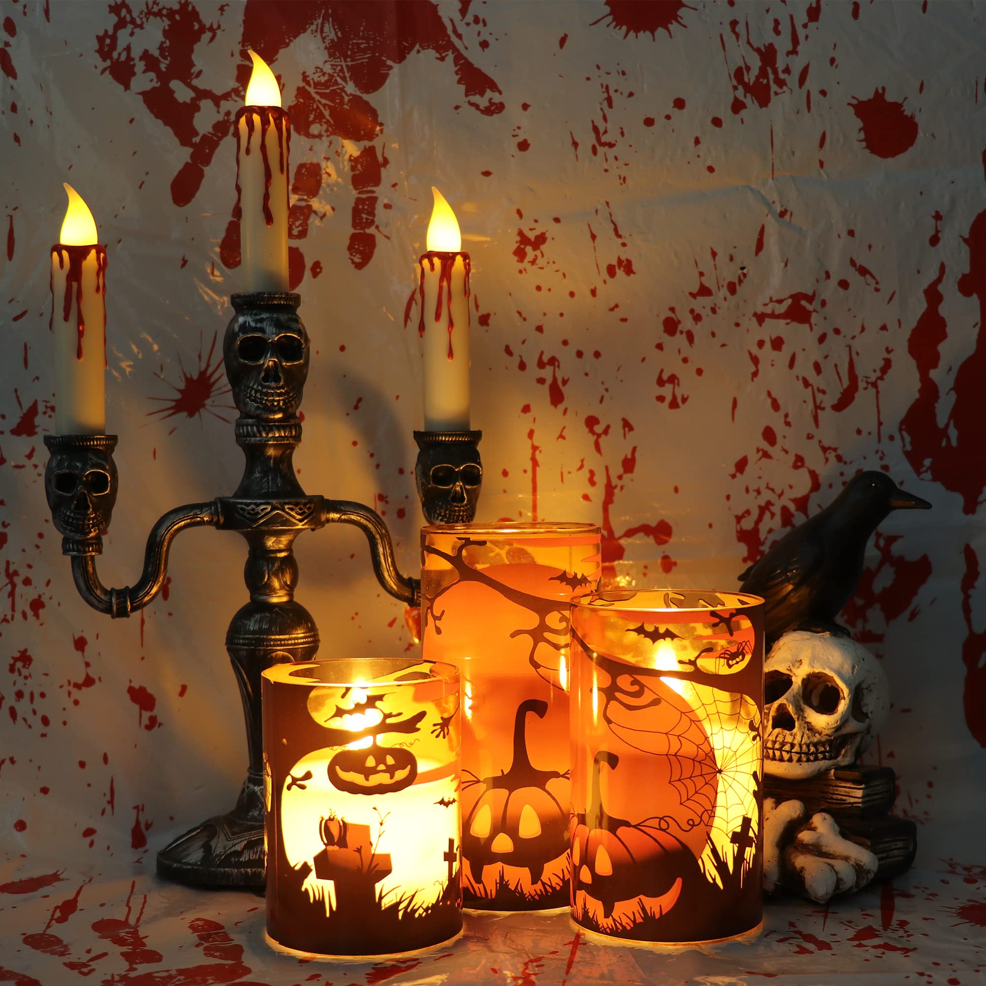 Dromance Pumpkin Glass Flameless Candles With Remote And Timer, Battery Operated Realistic 3D Wick Flickering Real Wax Led Candl