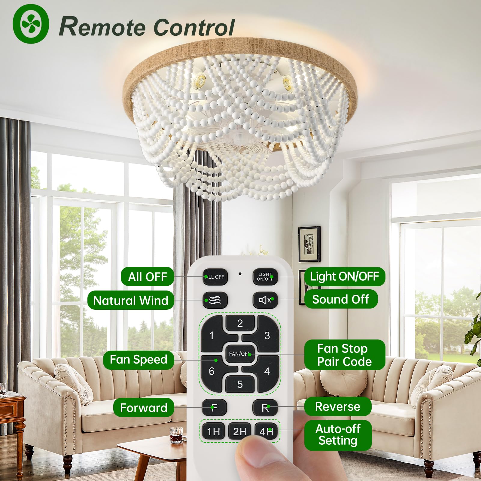 Liokoc Ceiling Fans With Lights And Remote   Bulbs Included, Caged Fandelier With Handcrafted Beaded D  Cor 19 Inches Reversible