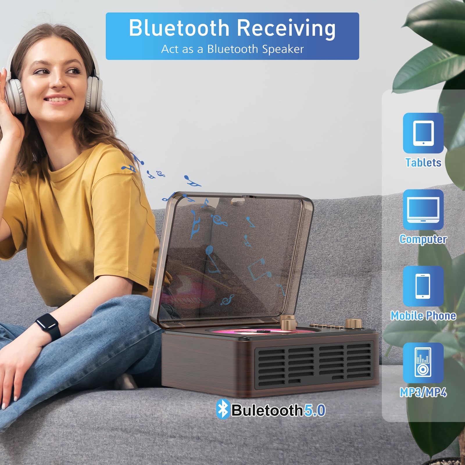 Cd Player Portable With Bluetooth,Double Hifi Sound Speakers,Desktop Cd Music Players,Support Aux/Usb/Headphone Jack/Music Fiber