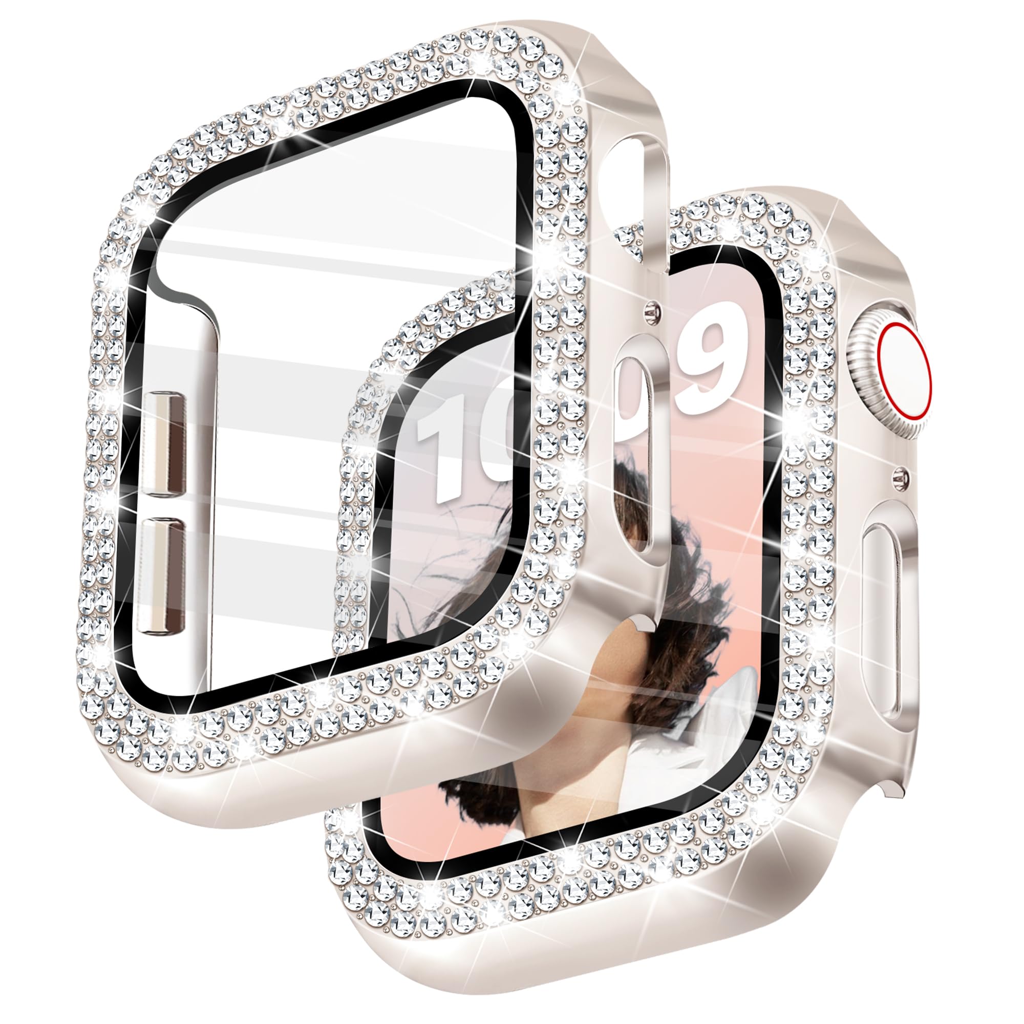 Newlibery Bling Case with HD Screen Protector Women Compatible with Apple Watch 38mm Diamond Protective Face Cover PC Frame Prot