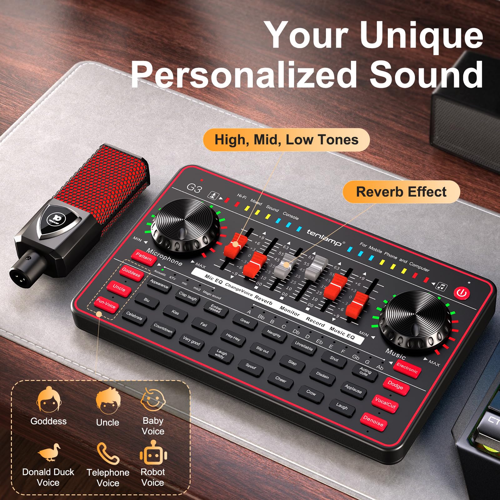 Podcast Microphone Bundle Live Sound Card Streaming Audio Mixer, Podcast Equipment With Voice Changer/Audio Interface For Live S