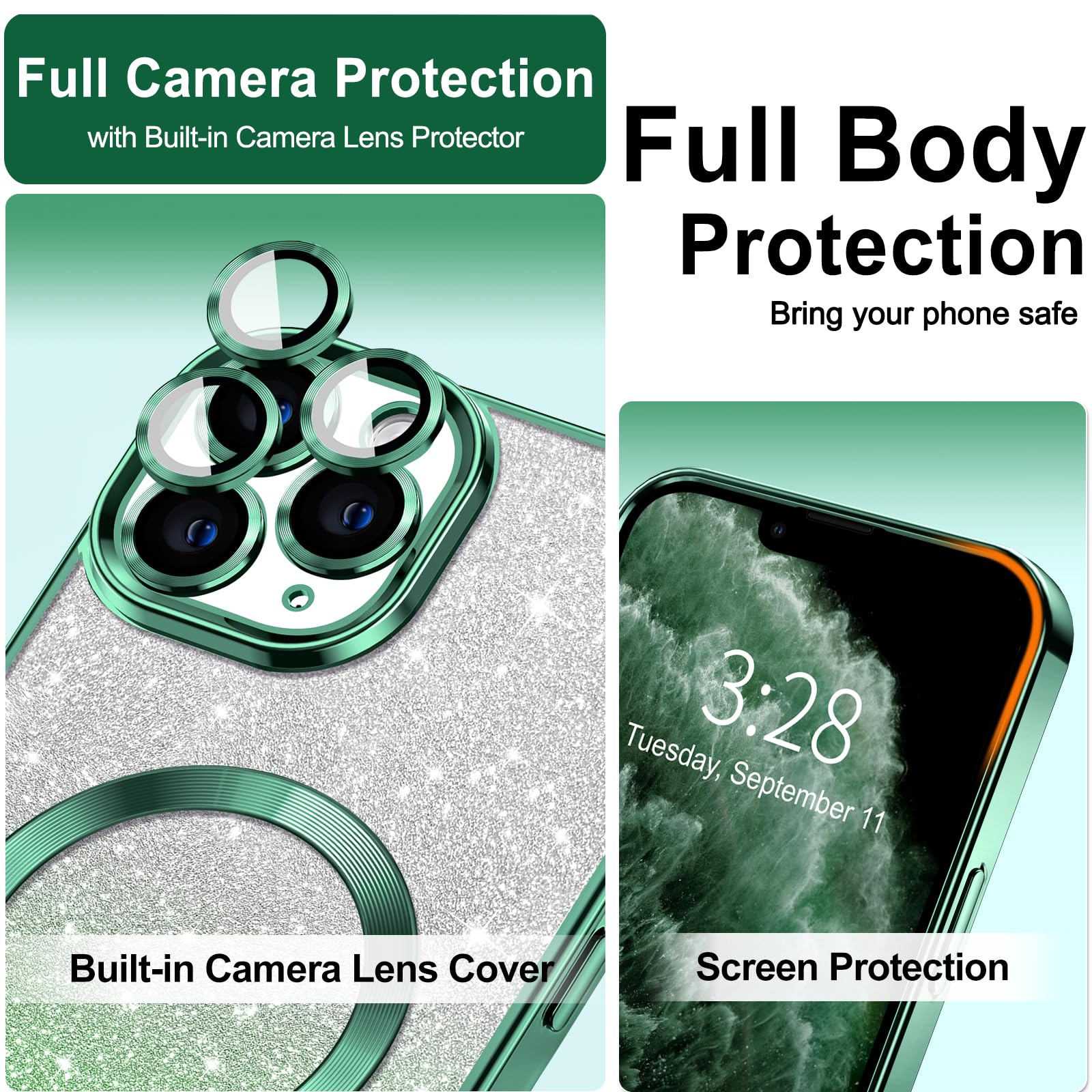 Hython For Iphone 11 Pro Case Clear Magnetic Glitter Phone Cases [Compatible With Magsafe] Full Camera Lens Protector Slim Gradi