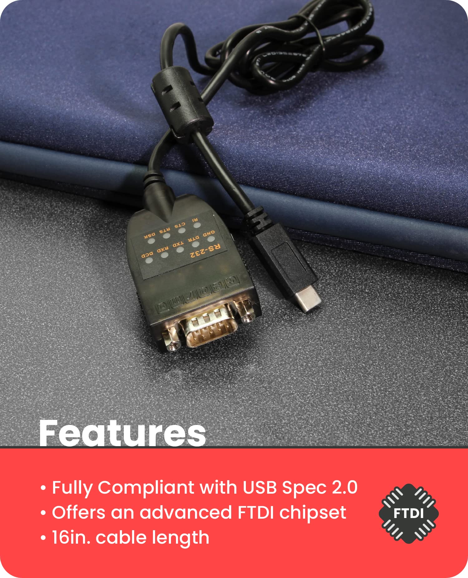 Gearmo Usb C 2.0 To Serial Rs 232 Adapter W/Led Indicators