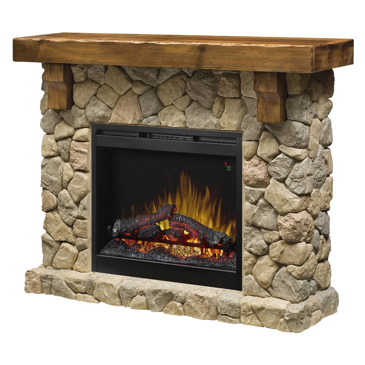 Dimplex Fieldstone Electric Fireplace with Mantel Surround Package | Pine with Natural Stone-Look, 26 - #GDS28L8-904ST