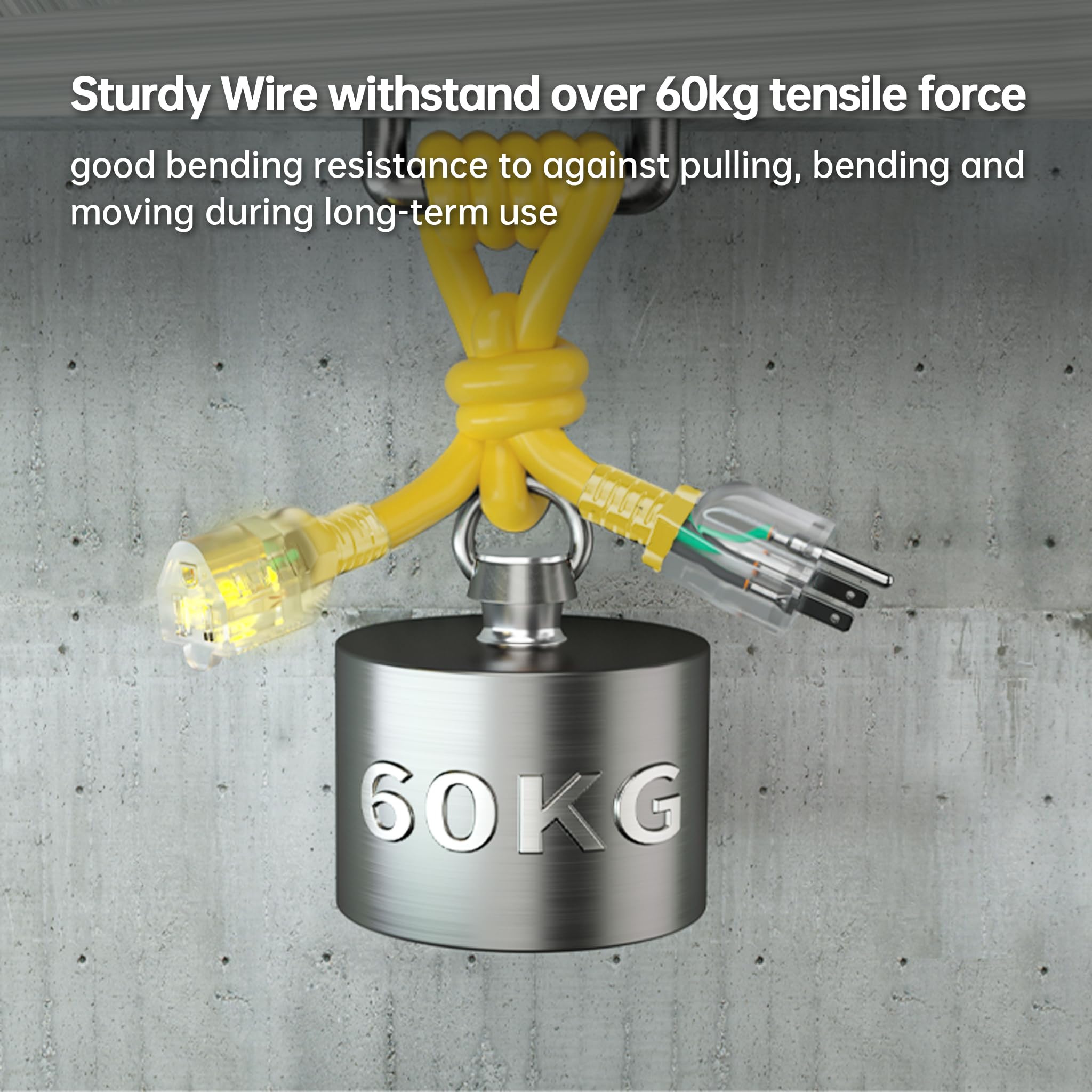 Plugsaf 3Ft 12/3 Gauge Outdoor Extension Cord Waterproof With Lighted Indicator, 12 Gauge Heavy Duty 15Amp 1875W, 3 Prong Cords