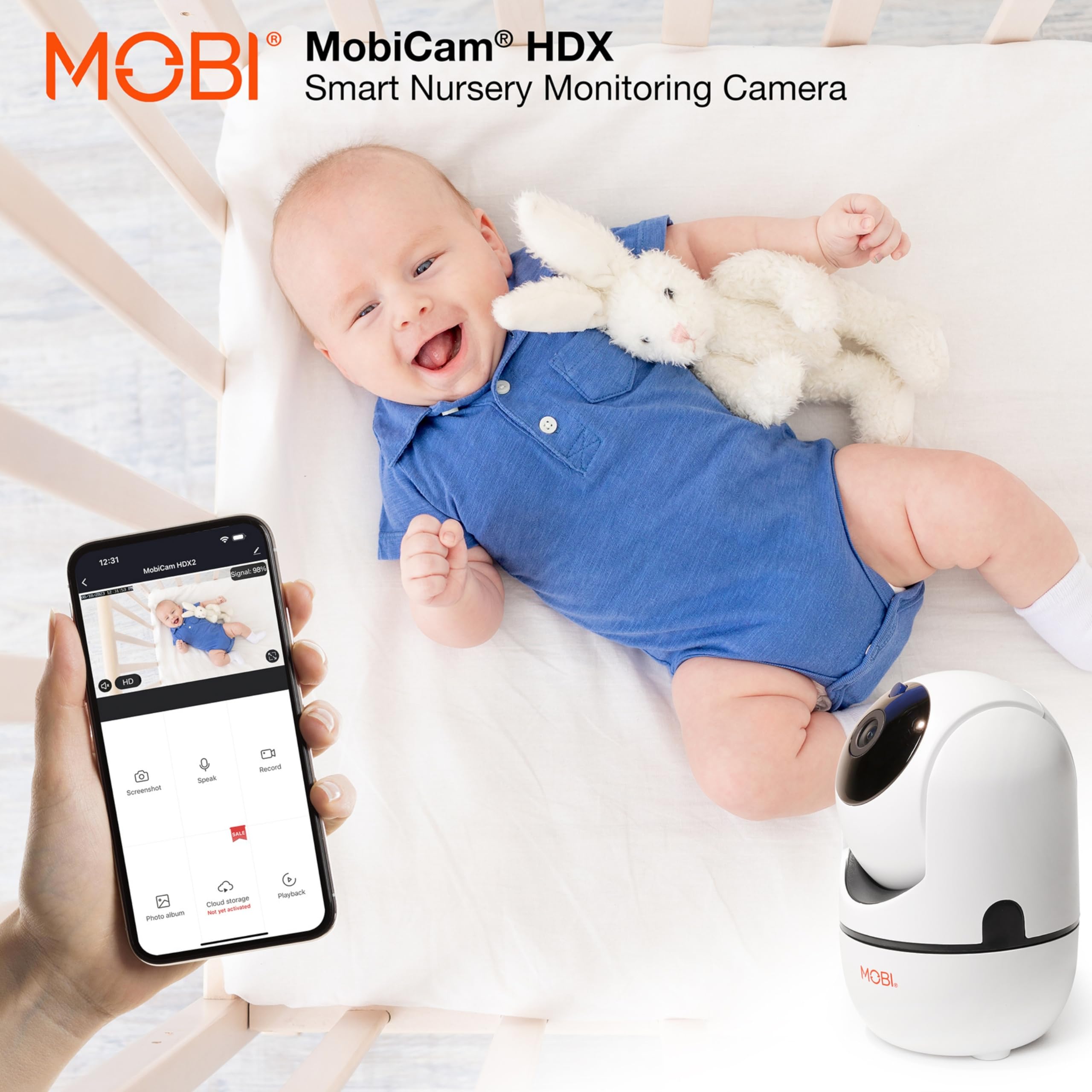 Mobicam Hdx Wi Fi Pan & Tilt Smart Nursery, Elderly & Home Monitoring Camera, 1080P Hd Indoor Security Night Vision Ip Camera, M
