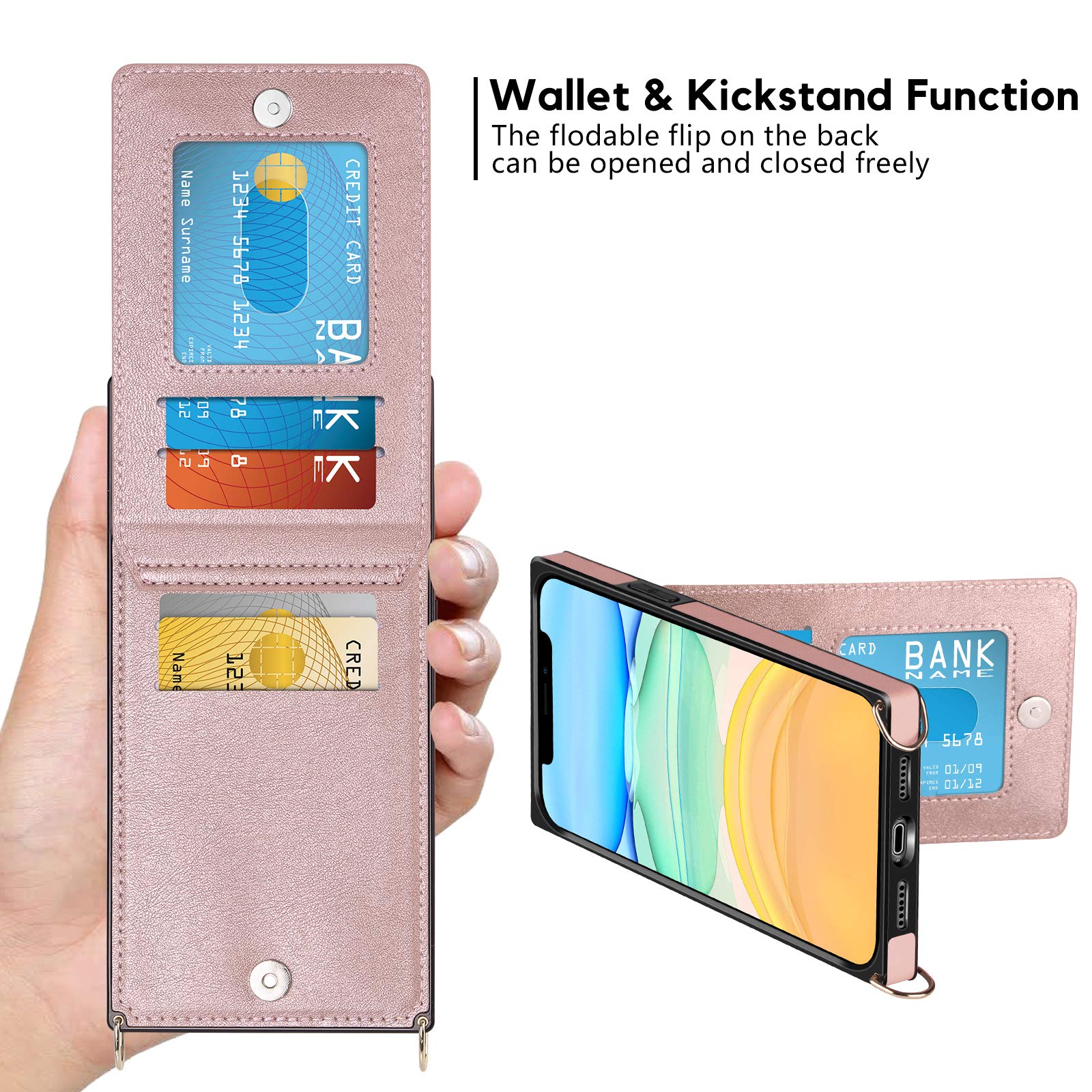 Vofolen For Iphone 11 Wallet Case With Card Holder Crossbody Lanyard Strap Leather Case Wallet With Magnetic Clasp Kickstand Hea