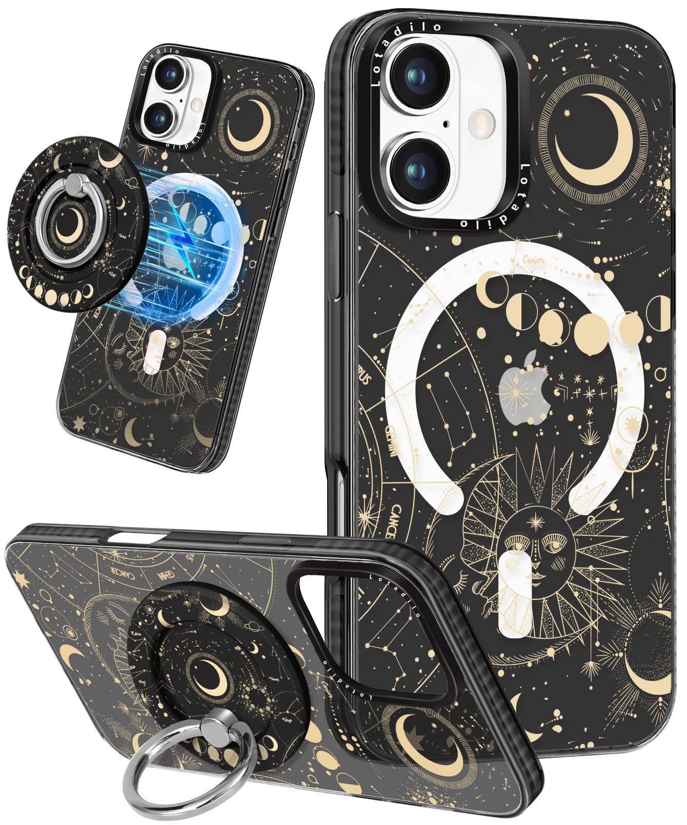 Lotadilo Case for iPhone 17 Case Compatible with Magsafe Ring Holder Stand - for Women Sun Moon Design TPU Phone Cover for Girls