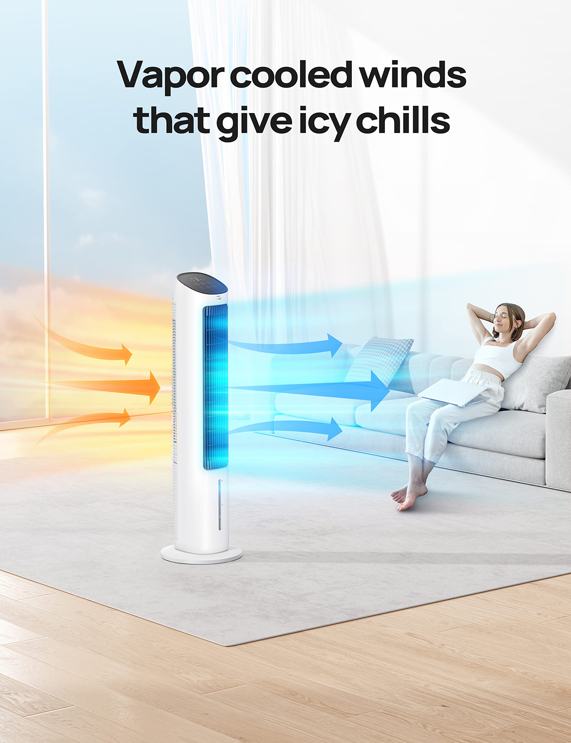 Dreo Tower Fans That Blow Cold Air, 40 Evaporative Air Cooler, Cooling Fan For Bedroom With 80 Oscillating, Ice Packs, Remote Co