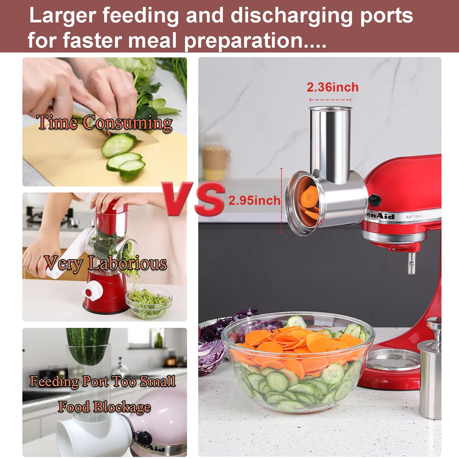 Stainless Steel Slicer Shredder Attachments For Kitchenaid Stand Mixers, Dishwasher Safe, Large Vegetable Cheese Grater Slicer A