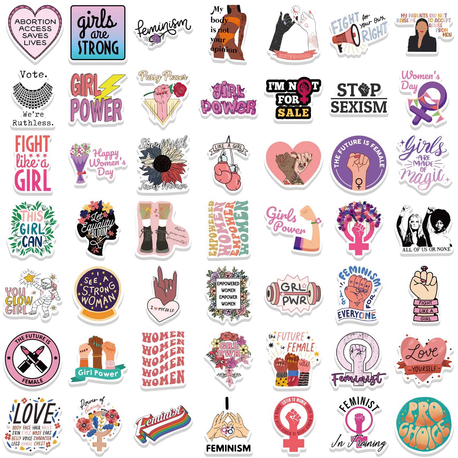 100Pcs Inspirational Feminist Stickers Pack,Girl Power Rights Feminism Colorful Vinyl Sticker,Laptop Water Bottle Phone Skateboa
