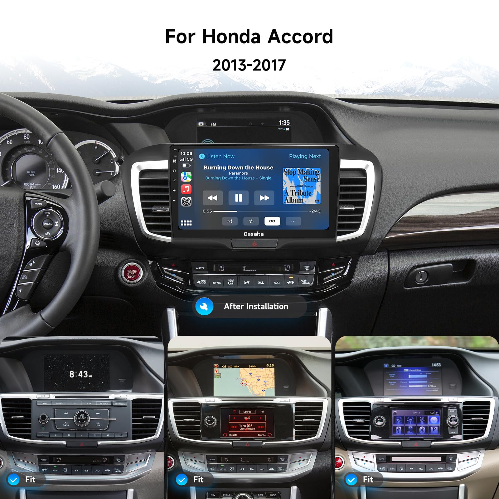 Dasaita Android 13 Car Stereo For Honda Accord 2013 2017 With Wireless Carplay & Android Auto, 10.2'' Touch Screen Head Unit, Gp