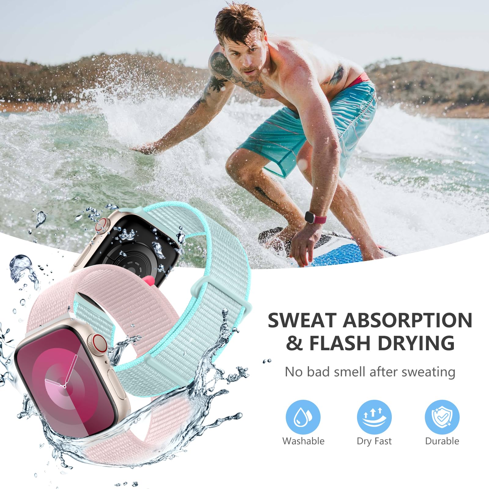 Stretchy Nylon Strap Compatible With Apple Watch Band 42Mm 44Mm 45Mm 46Mm 49Mm Iwatch Bands For Women Men, Breathable Elastic Sp