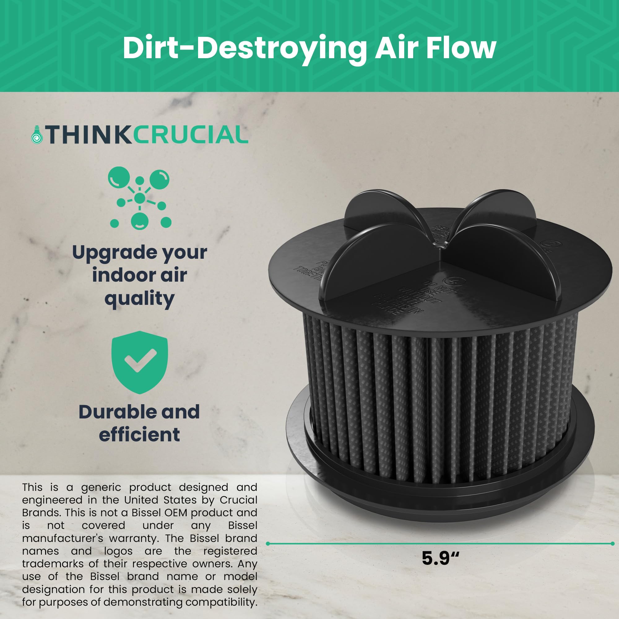 Think Crucial Round Washable Replacement Vacuum Filter Compatible With Multiple Bissell Parts # 2031183, 2031085Es, 203108532065