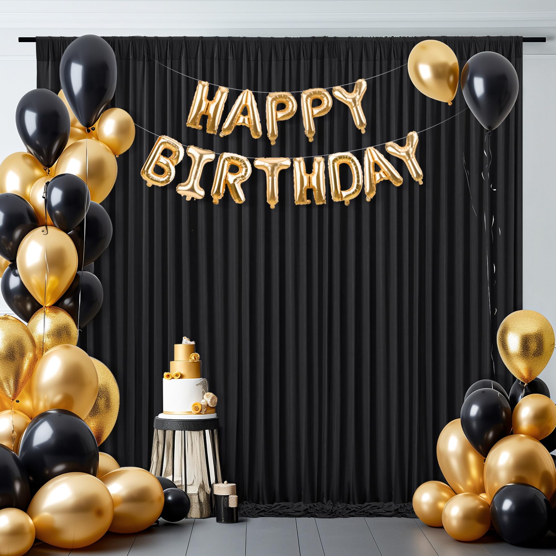 Black Backdrop Curtains For Wedding Parties, 6 Packs Black Backdrop Drapes Wrinkle Free Polyester Wedding Backdrop For Baby Show