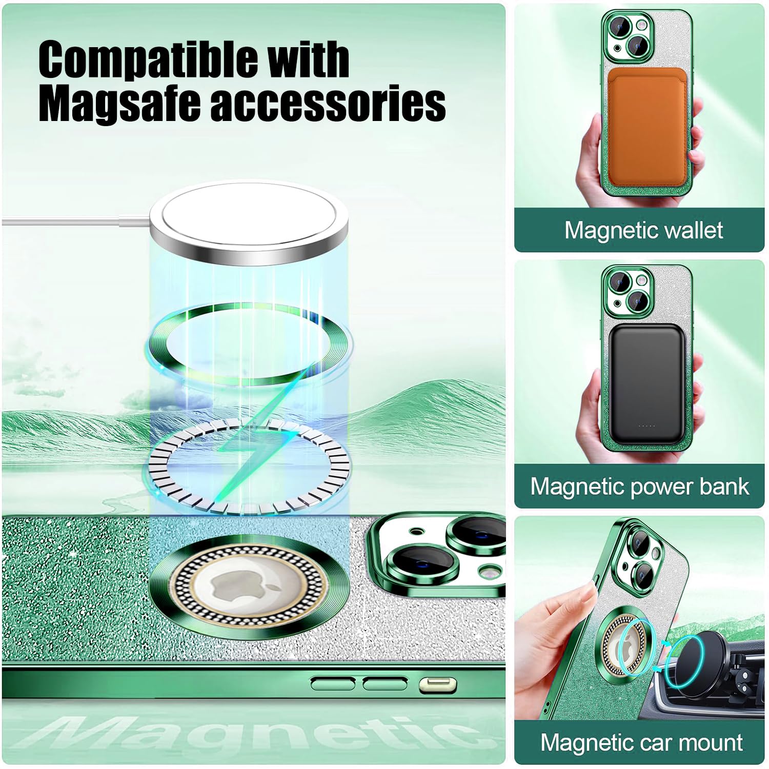 Misscase For Iphone 13 Magnetic Case Compatible With Magsafe,Full Protection Slim Shockproof Anti Scratch Glitter Case With Came